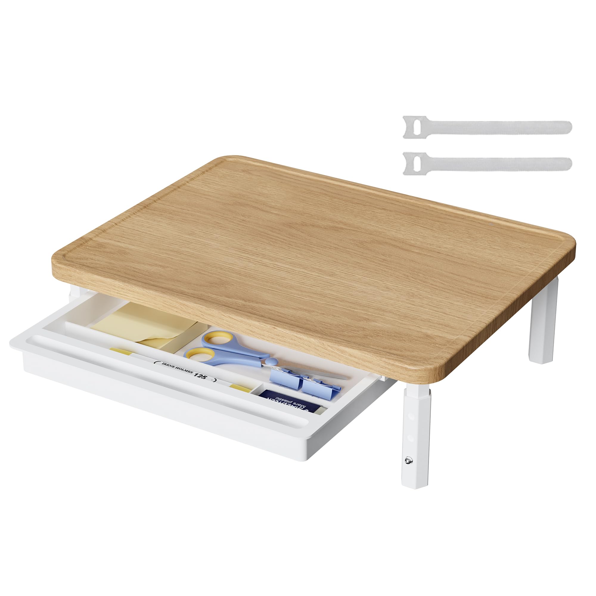 ETHU Supporto per monitor regolabile a 3 altezze, alzata da scrivania in legno con cassetto portaoggetti per monitor e stampante portatile, organizer da scrivania da 37,5 x 28,5 cm, può contenere 25