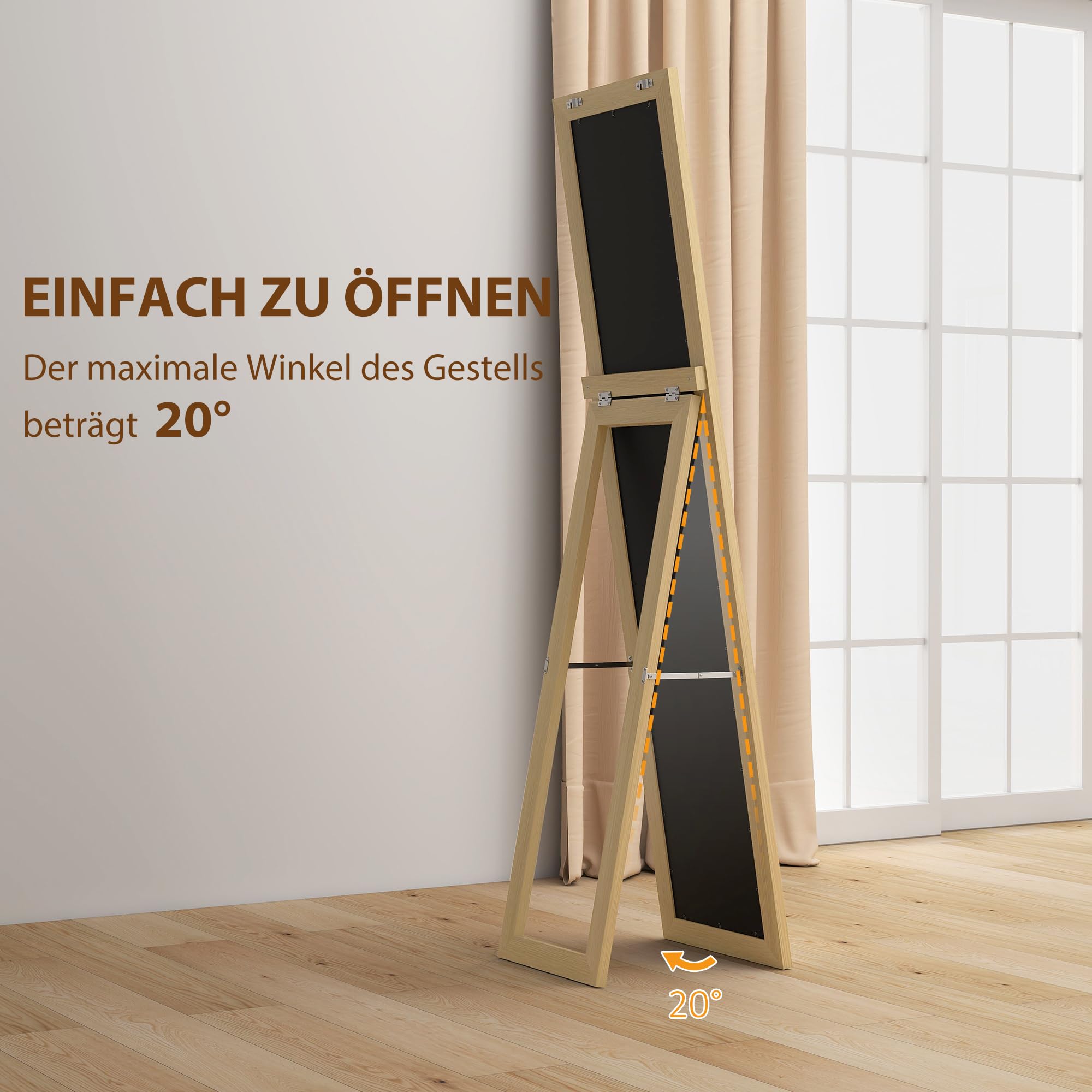 HOMCOM Miroir sur Pied Complet avec Support - Miroir Mural autoportant avec Aspect Bois - Miroir de Dressing - pour Chambre à Coucher, Couloir - Chêne - 37 x 157 cm