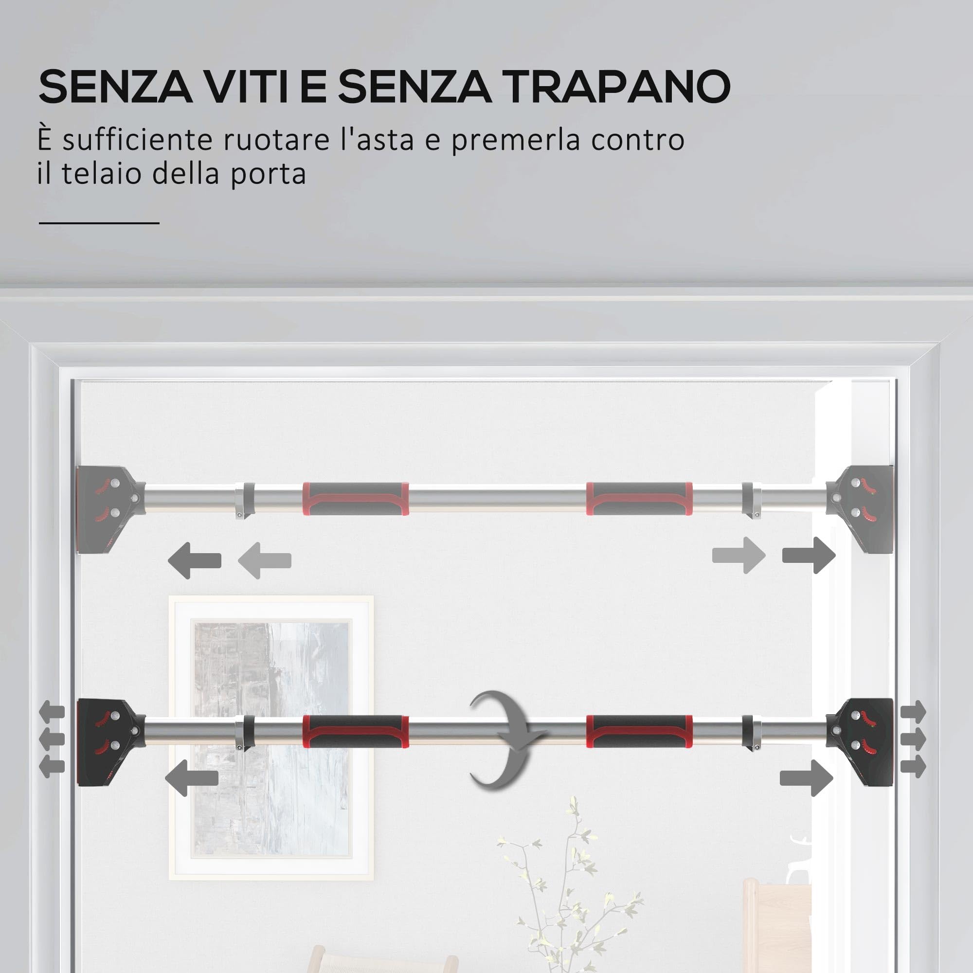 SPORTNOW Sbarra per Trazioni a Larghezza Regolabile 75-92 cm con Impugnature Antiscivolo, Barra Trazioni in Acciaio, ABS e Plastica, Carico 200kg, per Allenamento a Casa, Rosso e Nero