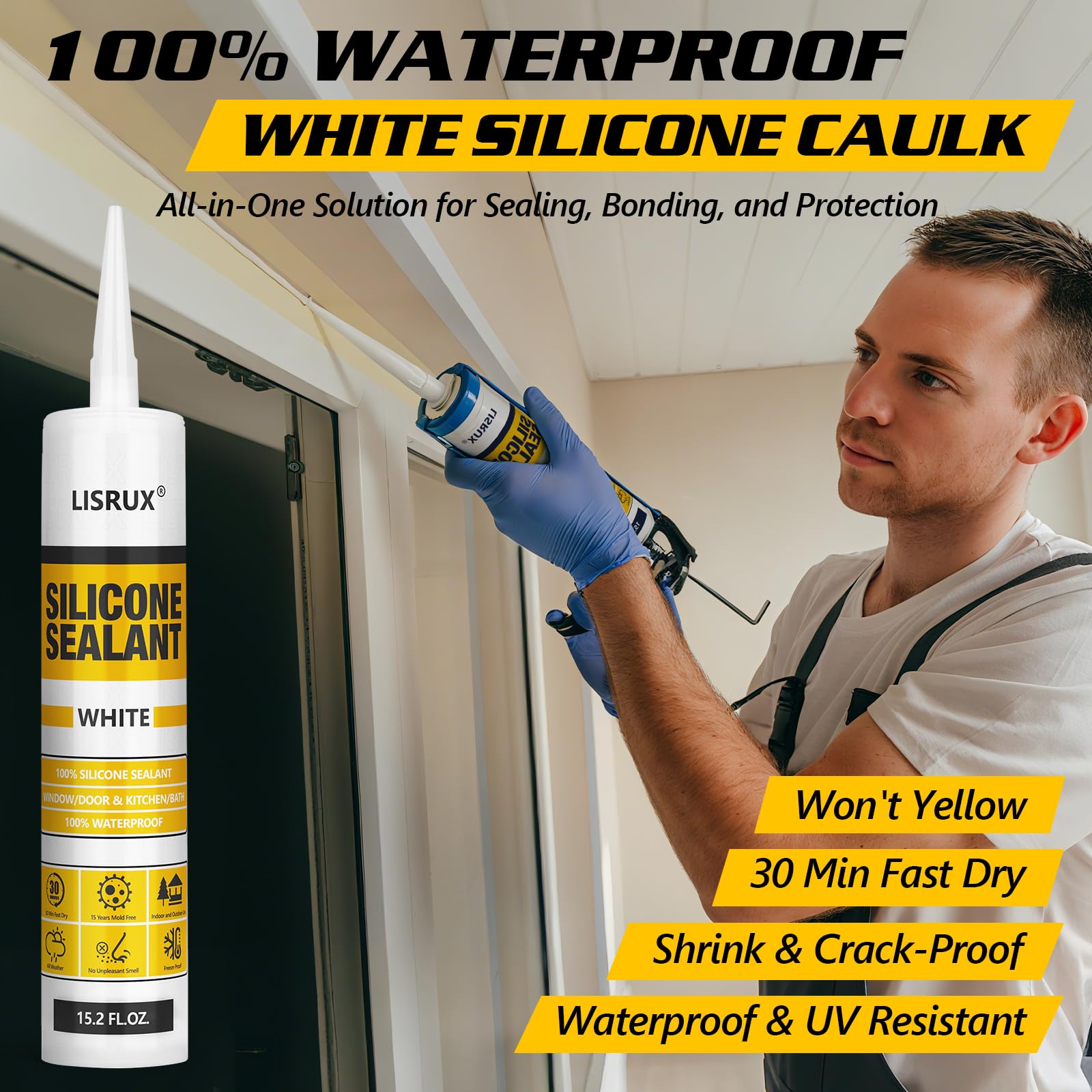 LISRUX Silicone Caulk - Waterproof Window & Door Sealant -2 LISRUX Silicone Caulk - Waterproof Window & Door Sealant -2