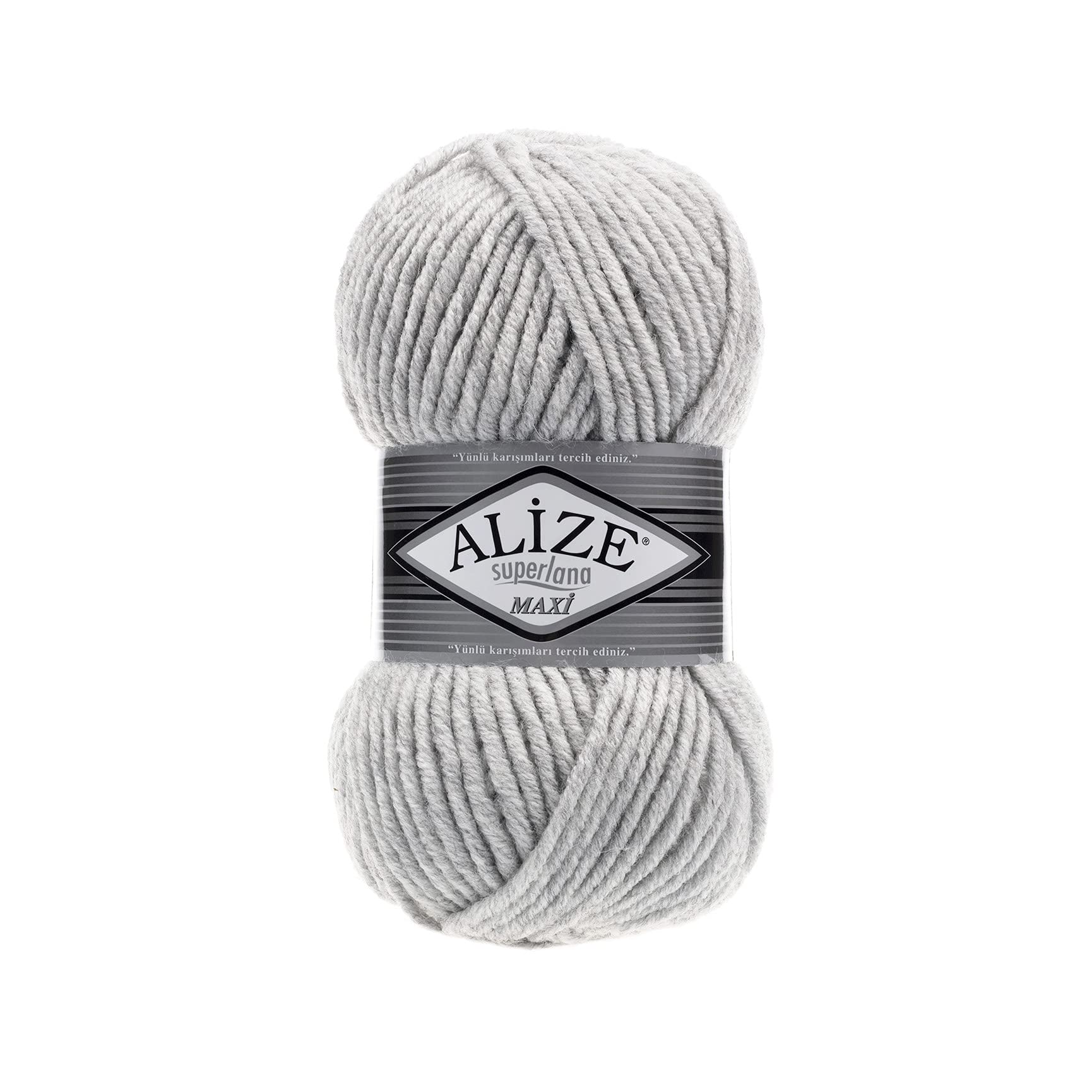 alizeSuperLana Maxi 25% Wool 75% Acrylic Each Skein 100 g 100 m, Lot of 4 Skeins - 208 Light Grey