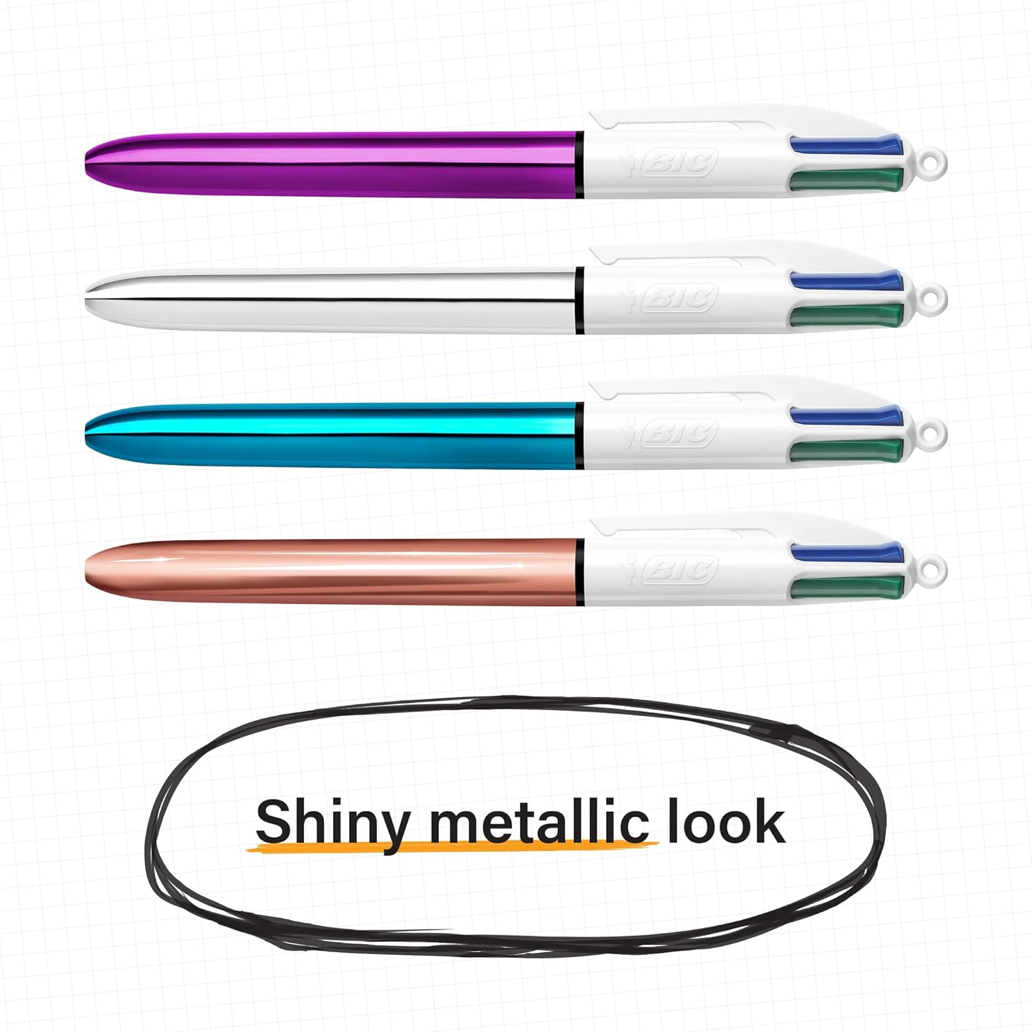 BIC 4 Colours Rose Gold Pen, Multi Coloured Pens All In One, Retractable Ballpoint Pen, Medium 1.0mm, Green, Blue, Red, Black, 5 Pens Per Pack, 1 Pack