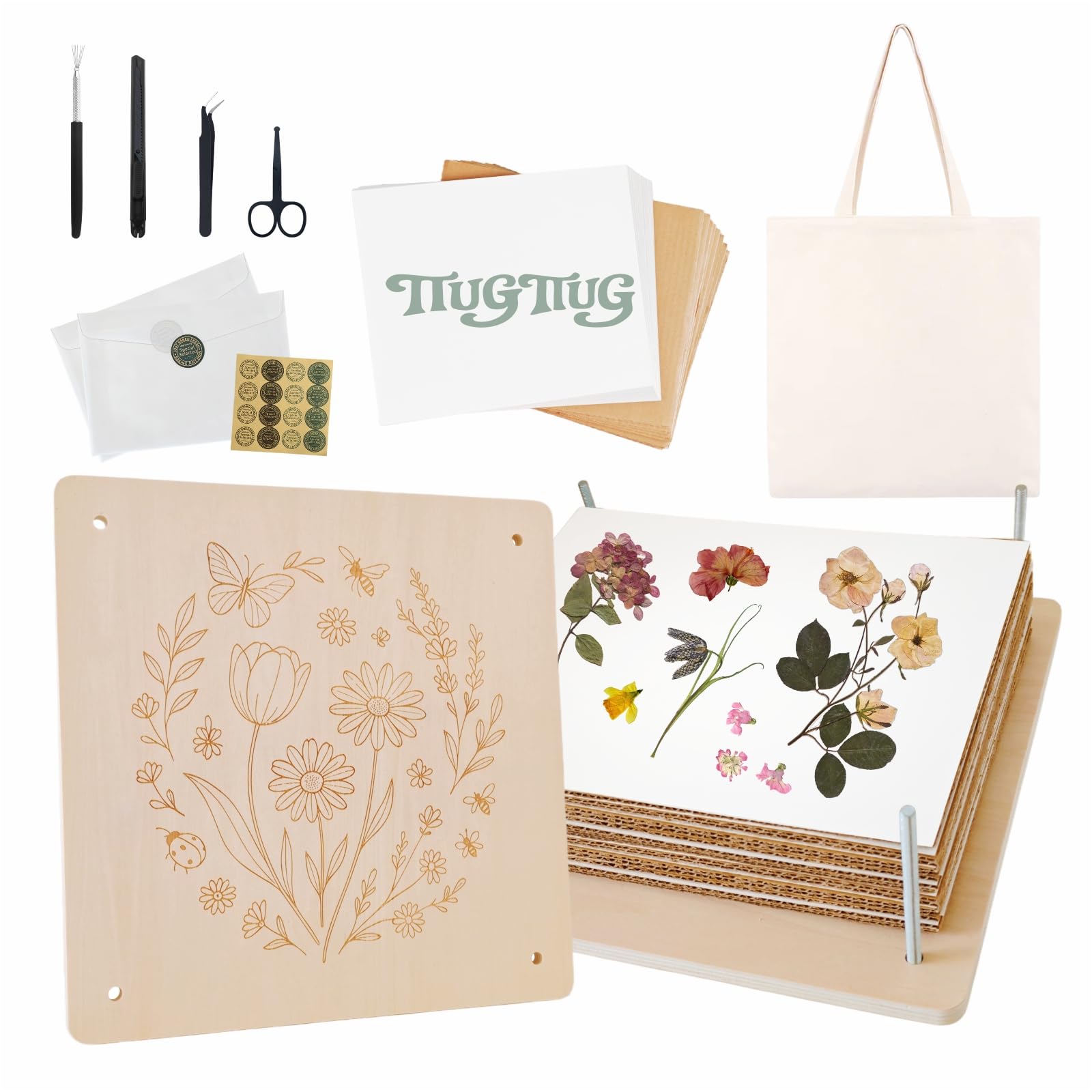 TTUGTTUG Flower Press Kit for Adults, 28 x 28 cm Large Wooden 10-Layer Flower Press, Wedding Flower Drying, Great Gift for DIY Dried Flowers Lovers
