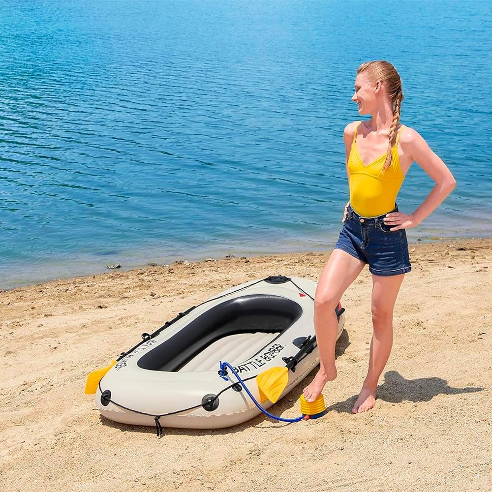 Canotto Gonfiabile per 1 Adulto ed 1 Bambino Ideale per Mare, Lago e Fiume - Gommone Resistente con Manico per il Trasporto, Linea d'Ancoraggio e 2 Pagaie, in PVC, 188x98x30cm, Beige