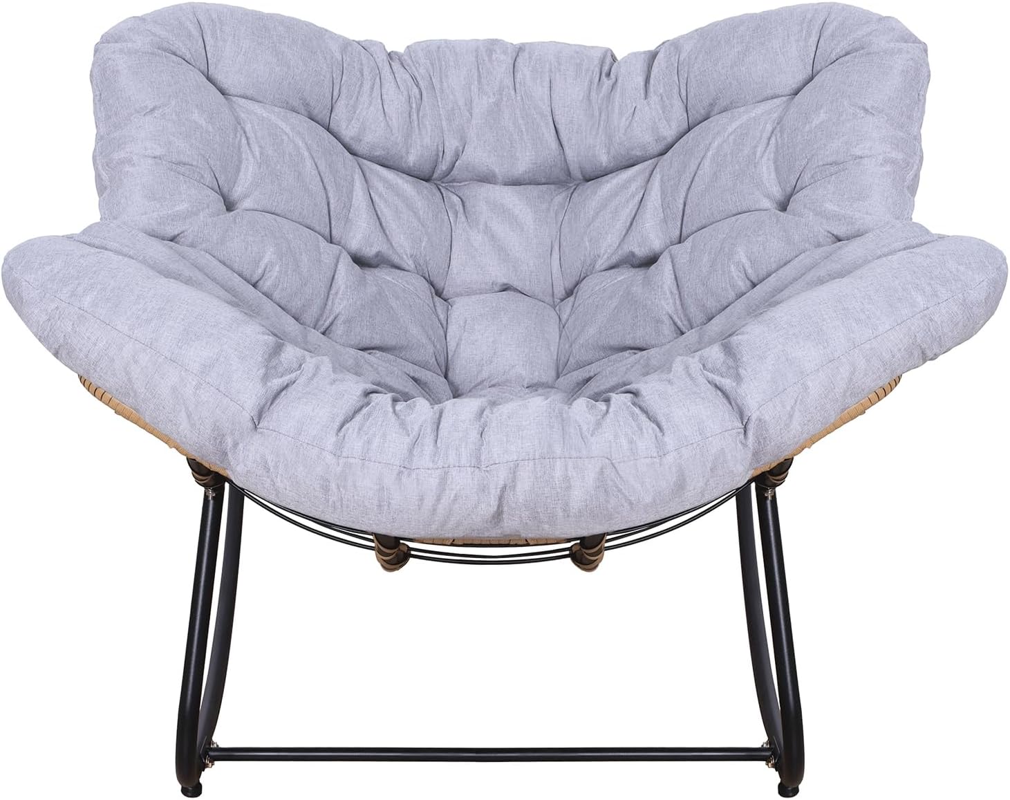 Modern Patio Rocking Chair, Oversized Cushion, Metal Frame, Powder Coated, Grey, Comfortable Reading & Relaxing, Outdoor Use