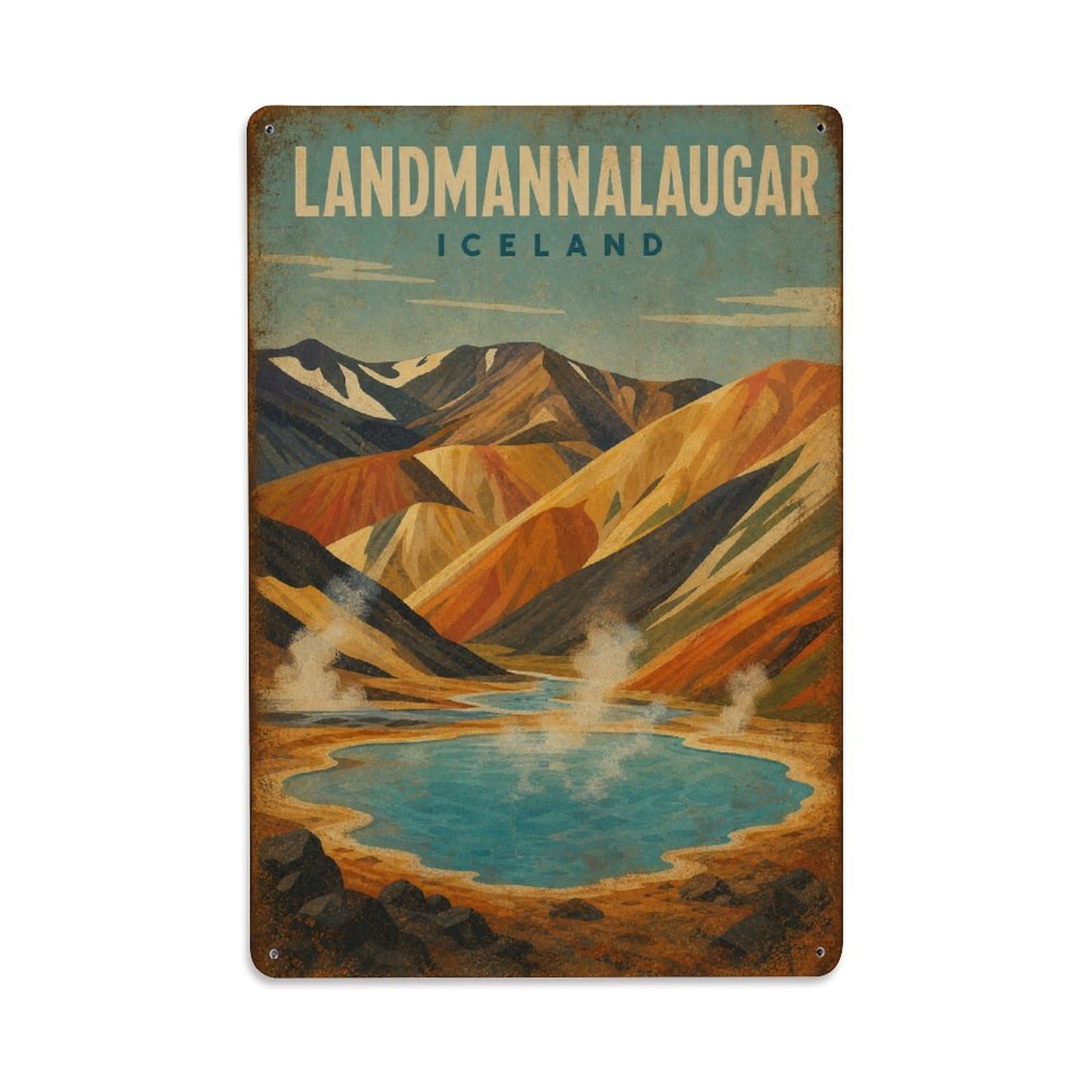 Travel Retro Iceland Landmannalaugar Metal Tin Sign
