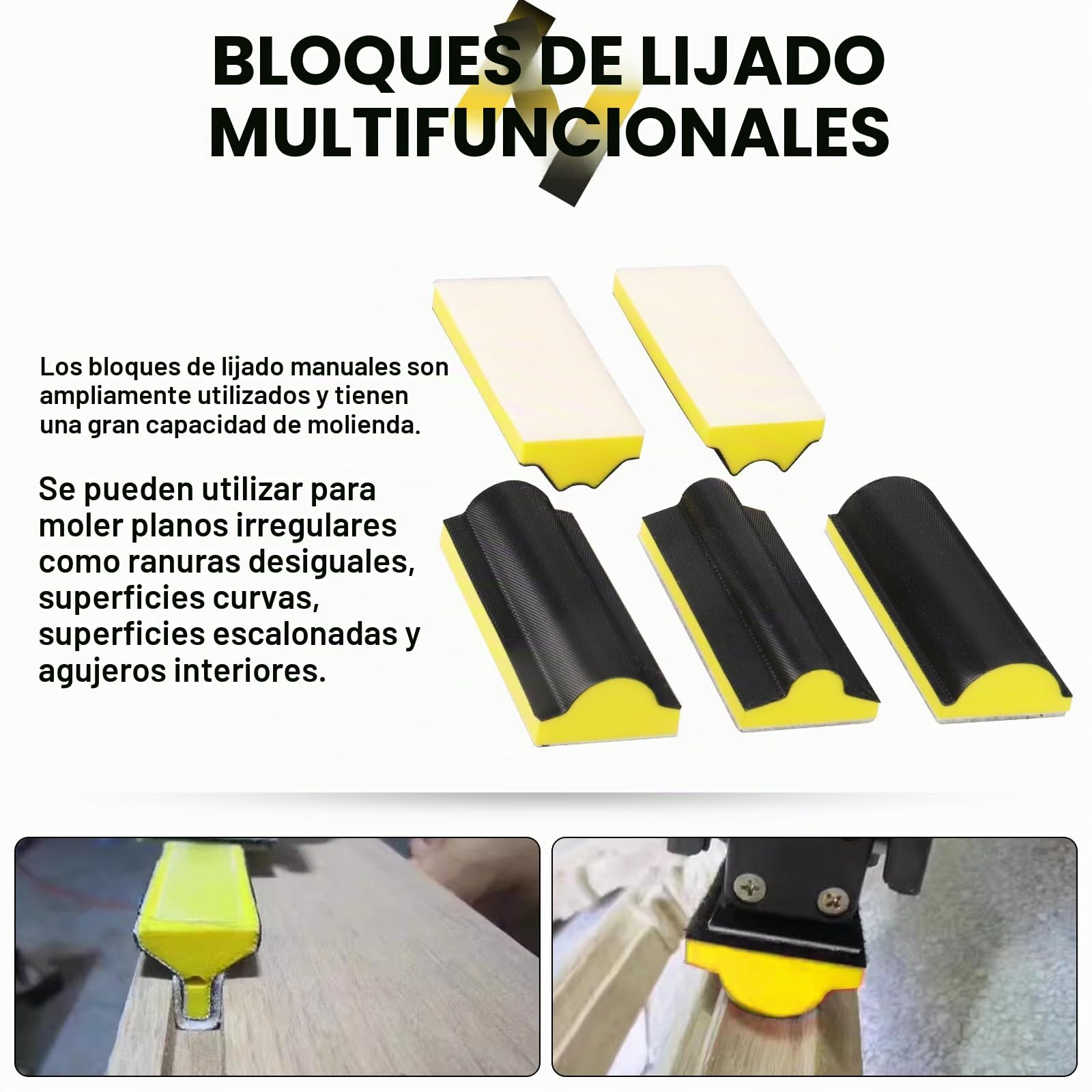 Ensemble de 16 Bloques de lijado,gancho bucle mano bloque, almohadilla placa de respaldo, ponçage à crochets Forme convexe et concave pour le travail du bois, meubles, la peinture automobile