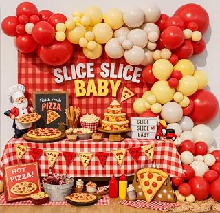 Pizza Party Balloon Arch Garland Kit for Pizza theme Birthday Slice Baby Shower Special Delivery Bridal Shower Girls Night Bachelorette Party Decoration (Cheese Yellow Red)