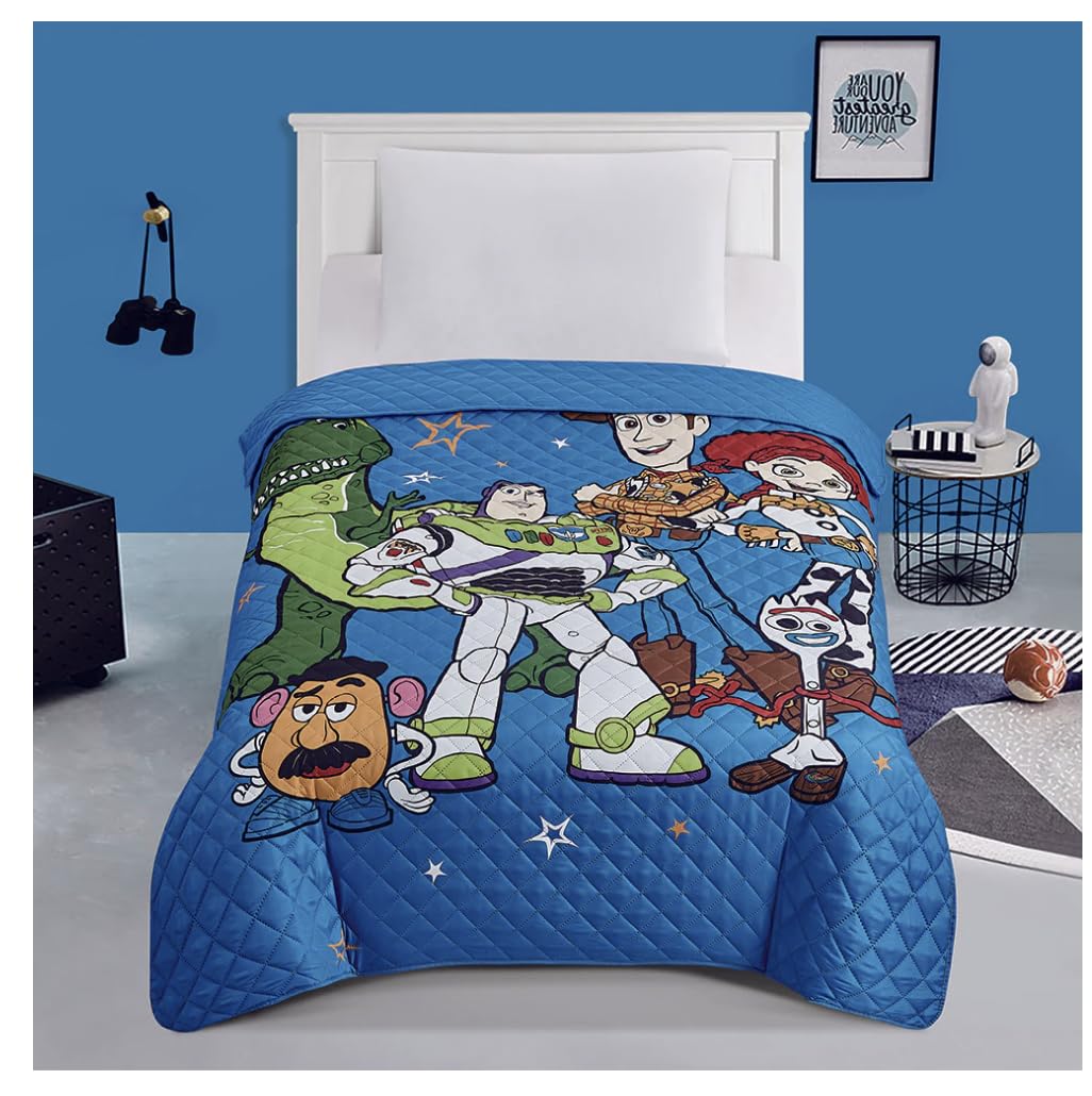 Jay Franco Toy Story Twin Quilted Bedspread Fairground Stars, Blue, JF14533