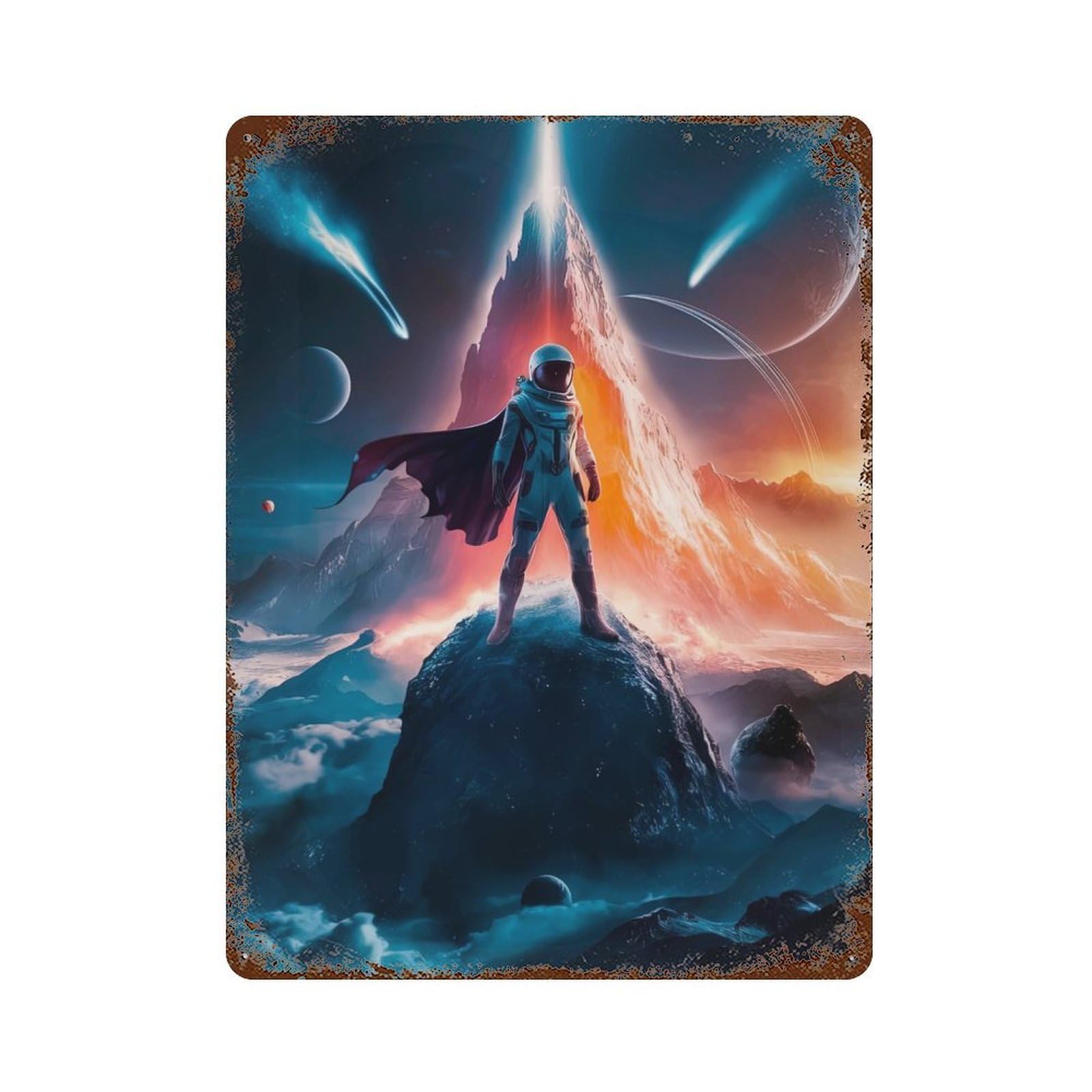 Super Astronaut Rustic Tin Plaque 15.7"x11.8", Ideal for Shed, Workshop And Garage Wall Decor