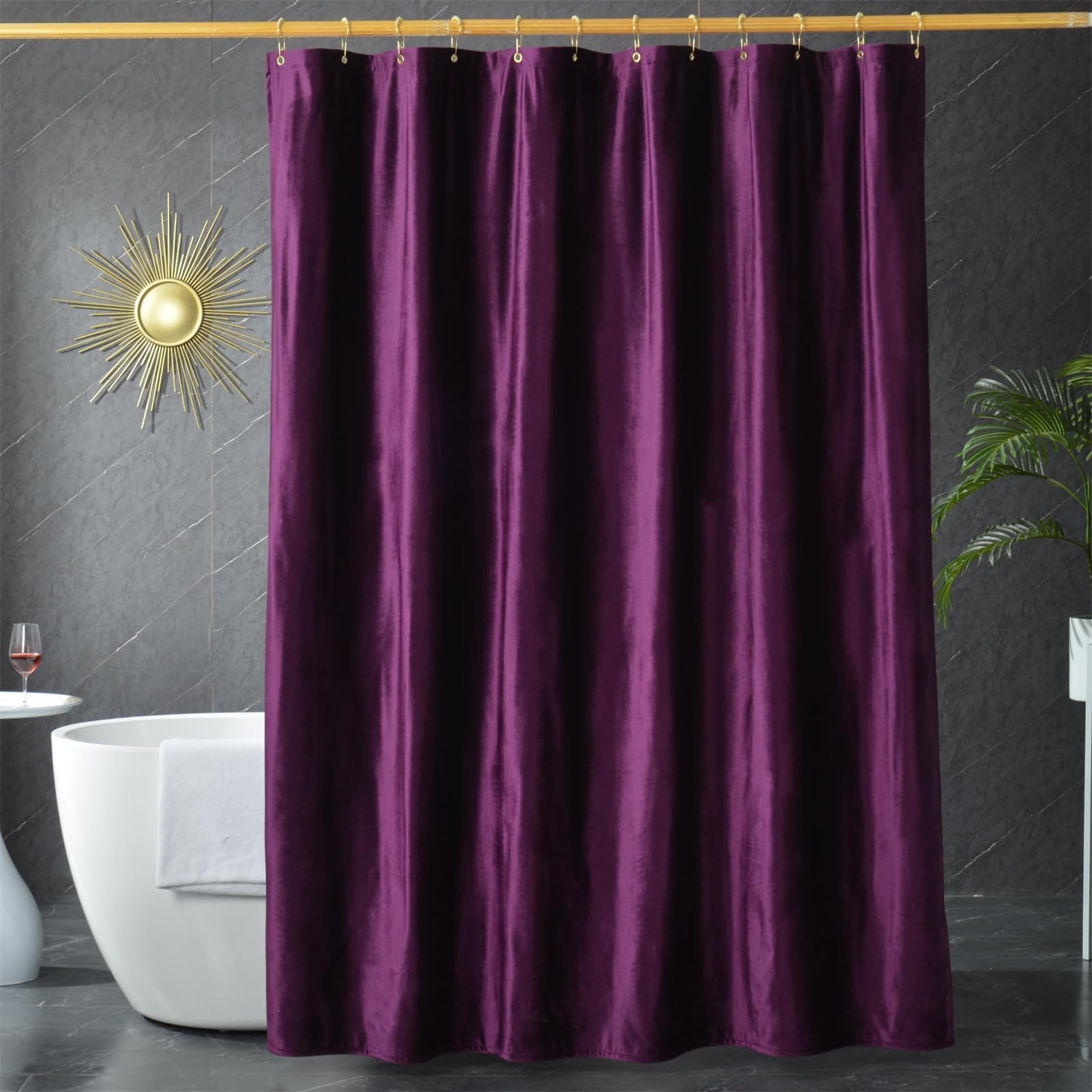 Dark Purple Velvet Shower Curtains for Bathroom,260 GSM Heavy Duty Fabric Luxury Shower Curtain with Hooks, Thicken, Washable, Waterproof for Hotels, Bathtubs, 72 x 84 inches