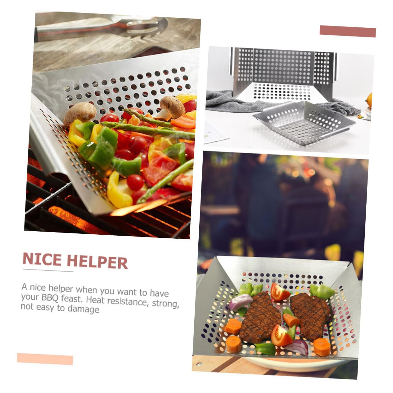 2 Pezzi Barbecue Inossidabile per Verdure e Grigliate per Picnic e Strumento Portatile per Ristoranti