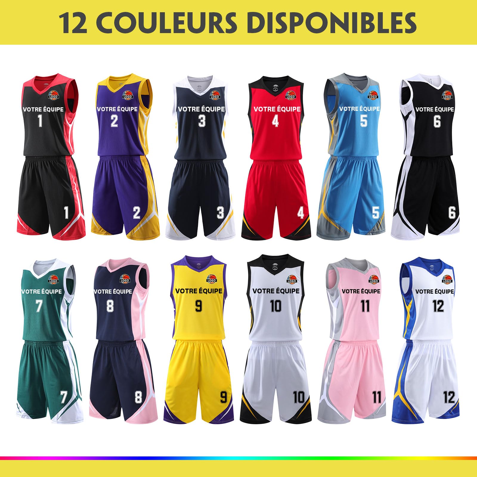 Maillot de Basket Personnalisé Enfant Homme Femme et Nom Numéro Logo