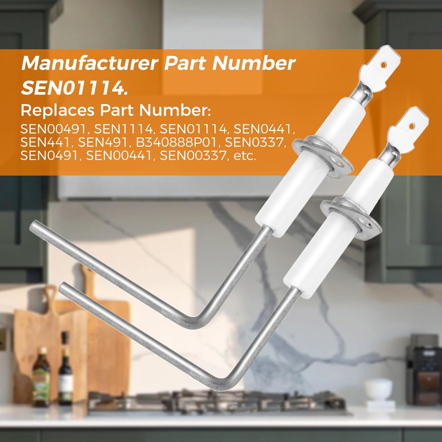 SEN01114 Furnace Flame Sensor Replacement for Trane American Standard Furnace Flame Sensor, Replaces SEN0441, SEN441, SEN491, B340888P01, SEN0337, SEN0491, SEN00441, SEN00337, Stainless 2Pcs