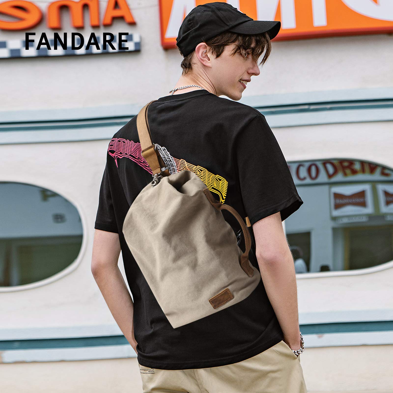 FANDARE Umhängetasche, Unisex Vintage Canvas Brusttasche Bauchtasche, Hände frei Leichte Crossbody Sling Pack für Herren Damen, Brust Crossbody Taschen für Pendler, Reisen, Festivals
