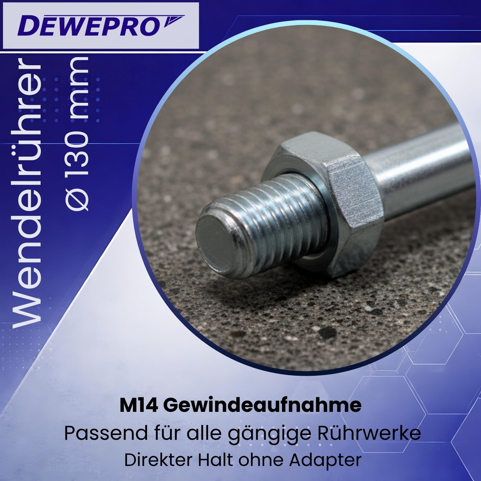 DEWEPRO® Miscelatore a spirale M14 130 mm 600 mm Asta di agitazione doppia spirale zincata