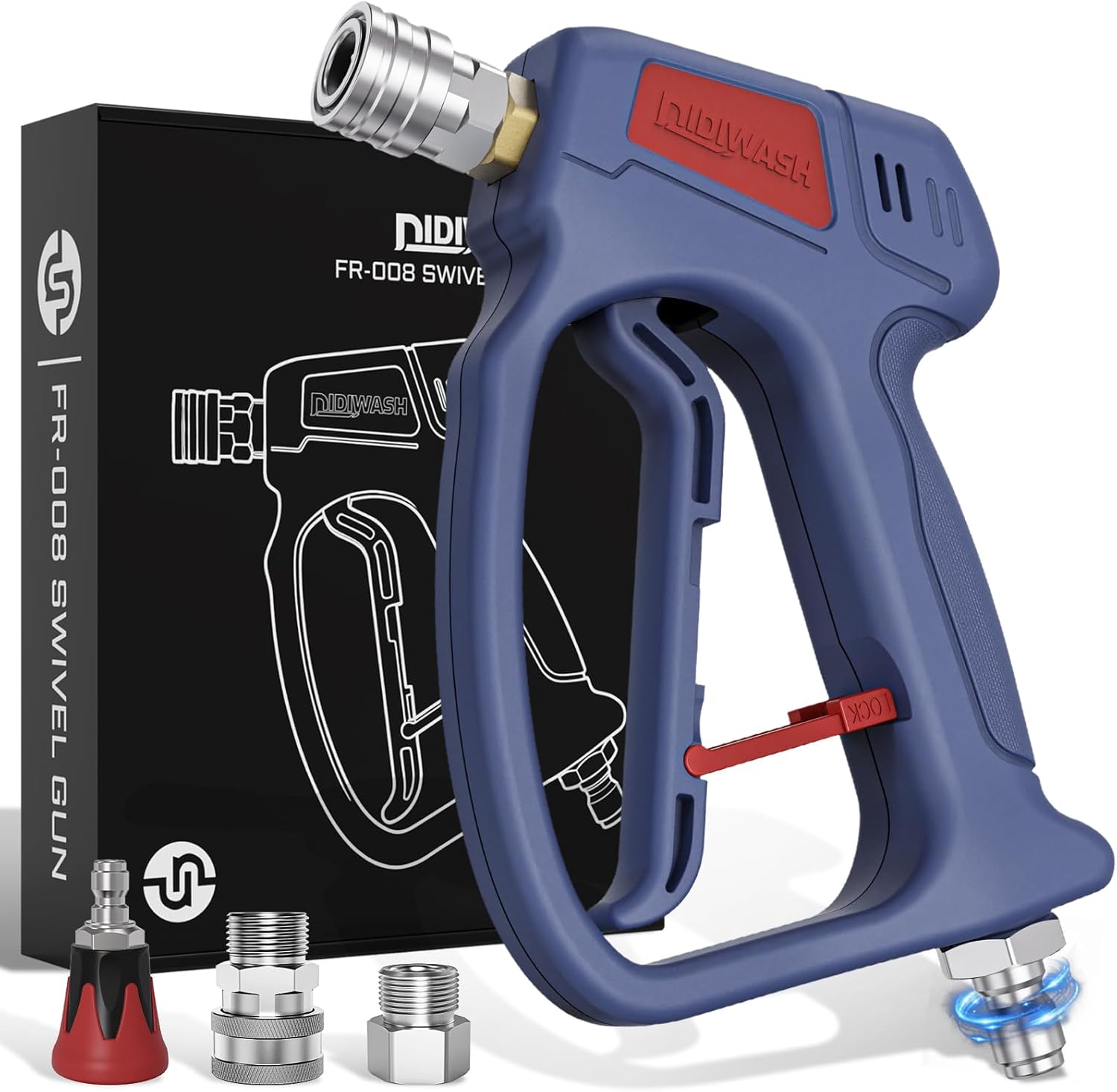 Swivel Pressure Washer Gun with Smoooth Rotate 3/8" Plug,4500PSI Short Power Washer Gun with 1/4" Socket Adapted to Foam Cannon,Pressure Washer Handle Include Spray Nozzle Hose Connector