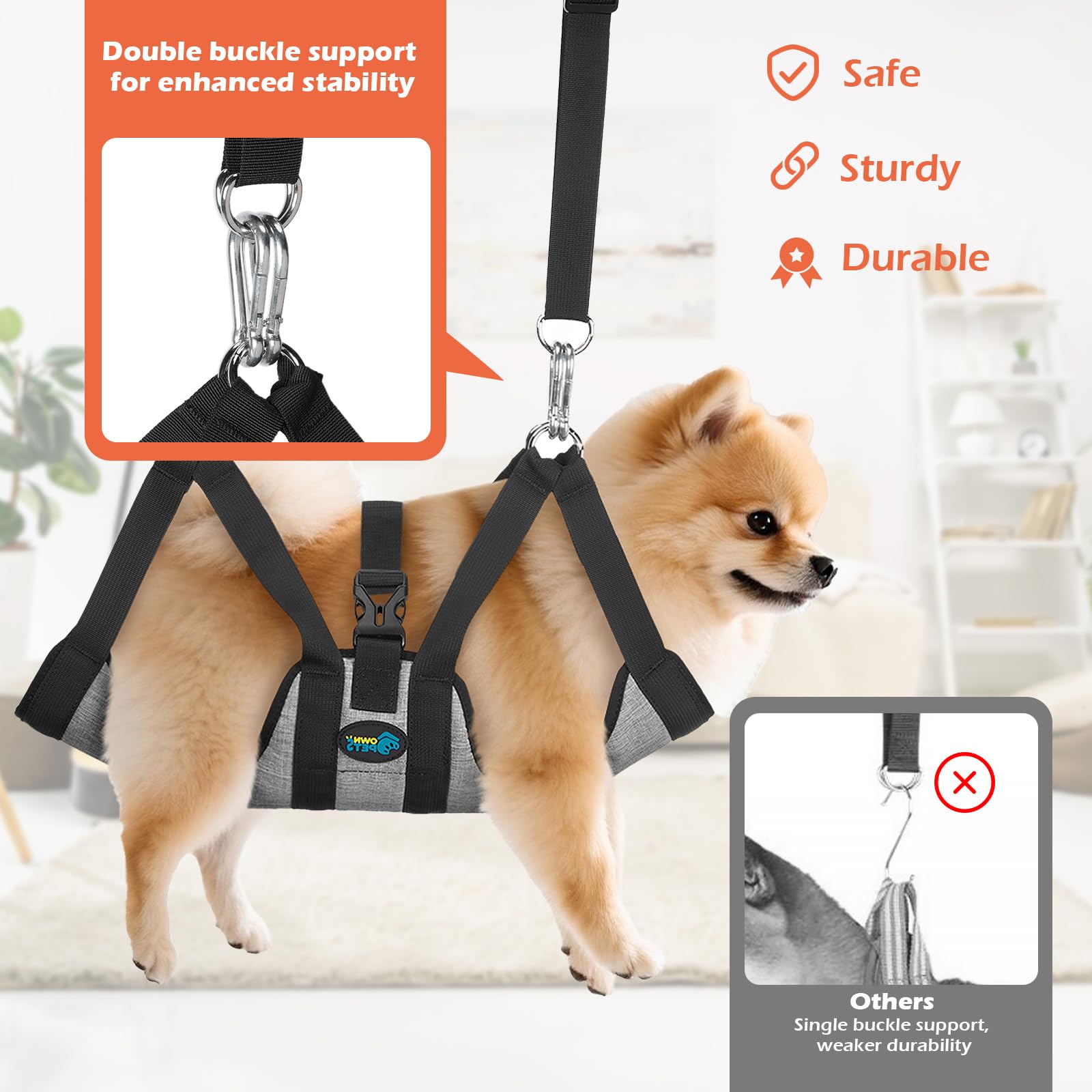 Ownpets Hundepflege Hängematte, Hängematten Geschirr mit 4 Haken, für Baden Waschen Pflegen und Nageltrimmen, XS