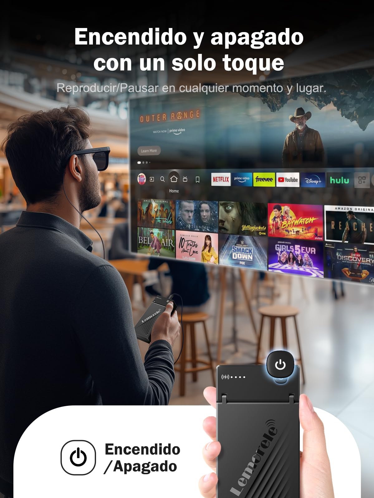 Lemorele Adaptador HDMI a USB-C con batería integrada de 5000 mAh para transmitir Fire TV Stick a gafas AR, compatible con gafas AR (Xreal Air/Rokid) y monitores USB-C