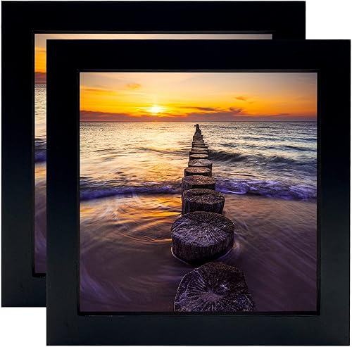 Vista 12 de Juego de 2 Marcos de Fotos de Madera Maciza Negra de 4x4 Pulgadas, Marco Cuadrado de Madera Sólida para Colocar en Mesa o Montar en Pared