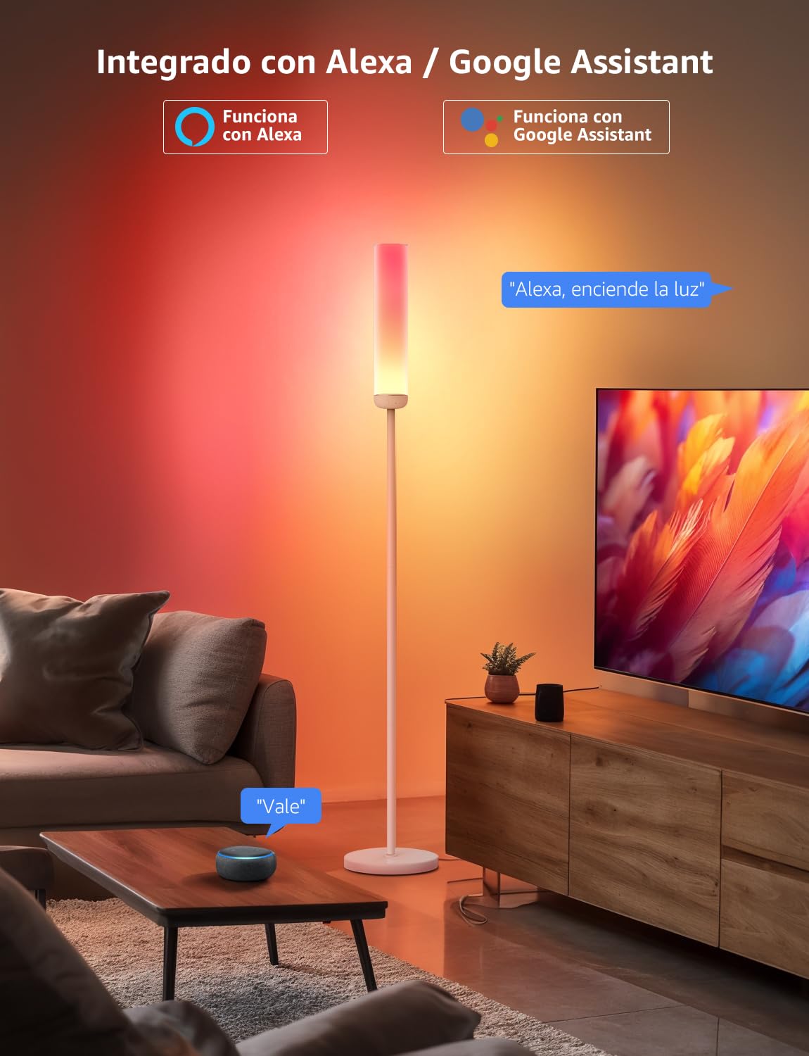 Lepro O1 AI Lámpara de Pie LED, Lámpara de Pie WiFi, Luz Blanca 1800LM, Sincronización Música, Fonciona con Alexa/Google Home, RGB + CCT, Diseñador de Iluminación AI Personalizado para Sala, Leer, TV