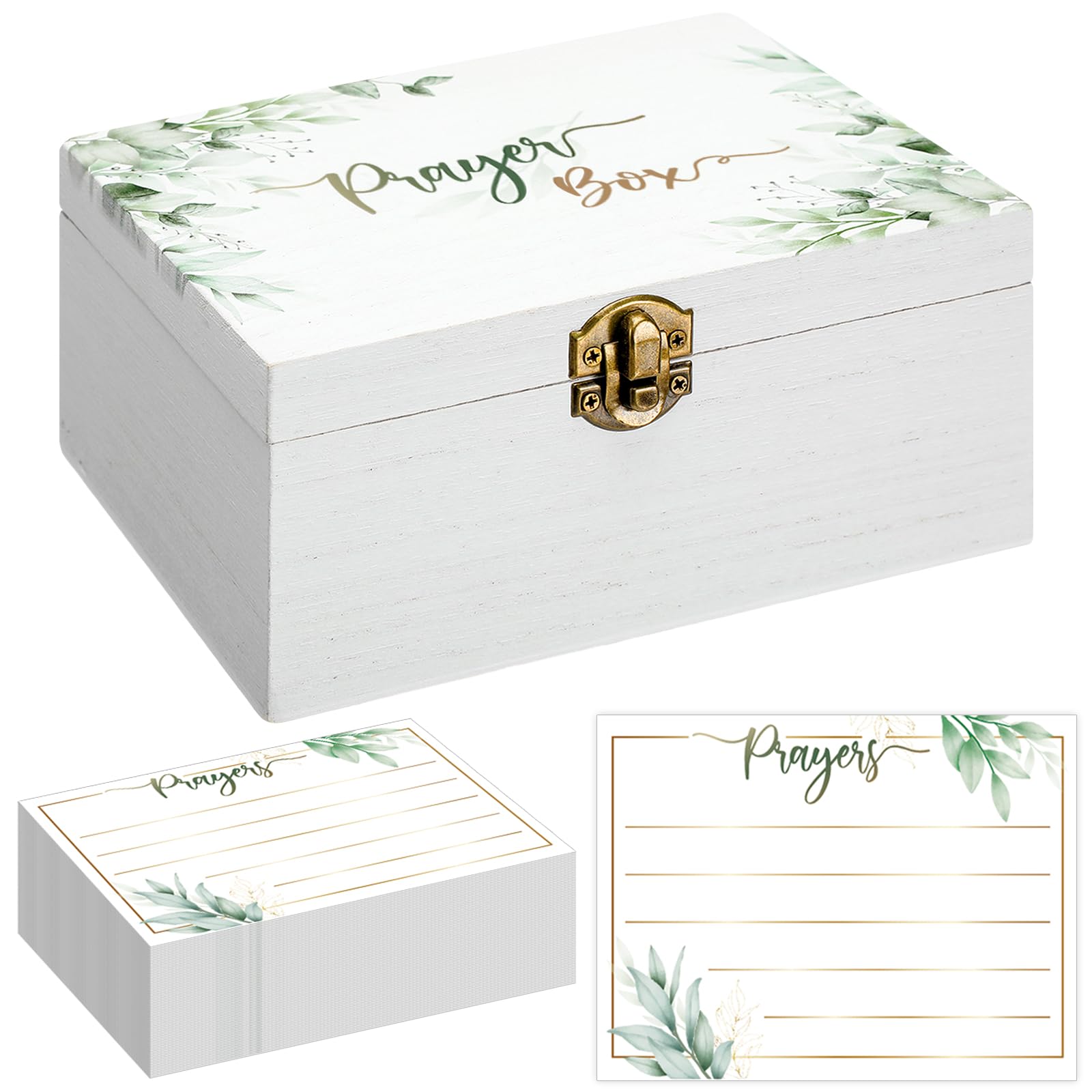 CroBlissful Prayer Box with 100 Pcs Cards to Write on, 6. 8 x 5 x 3 Inches Blank Wooden Prayer Request Cards Box for Women Christian Bible Gifts Father's Day(Leaves)