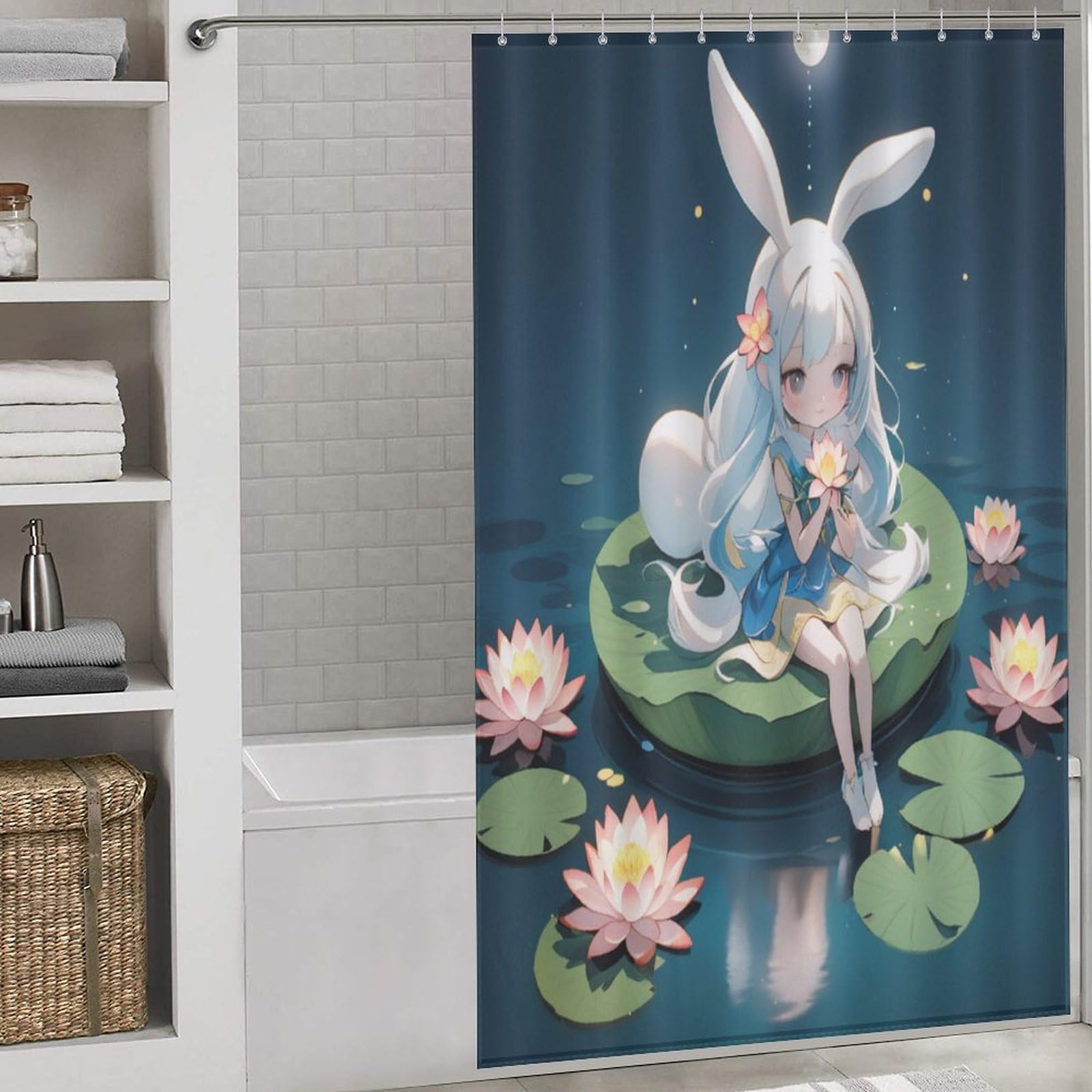 Rideau de douche imperméable feuille de lotus pour salle de bains chic 55x72