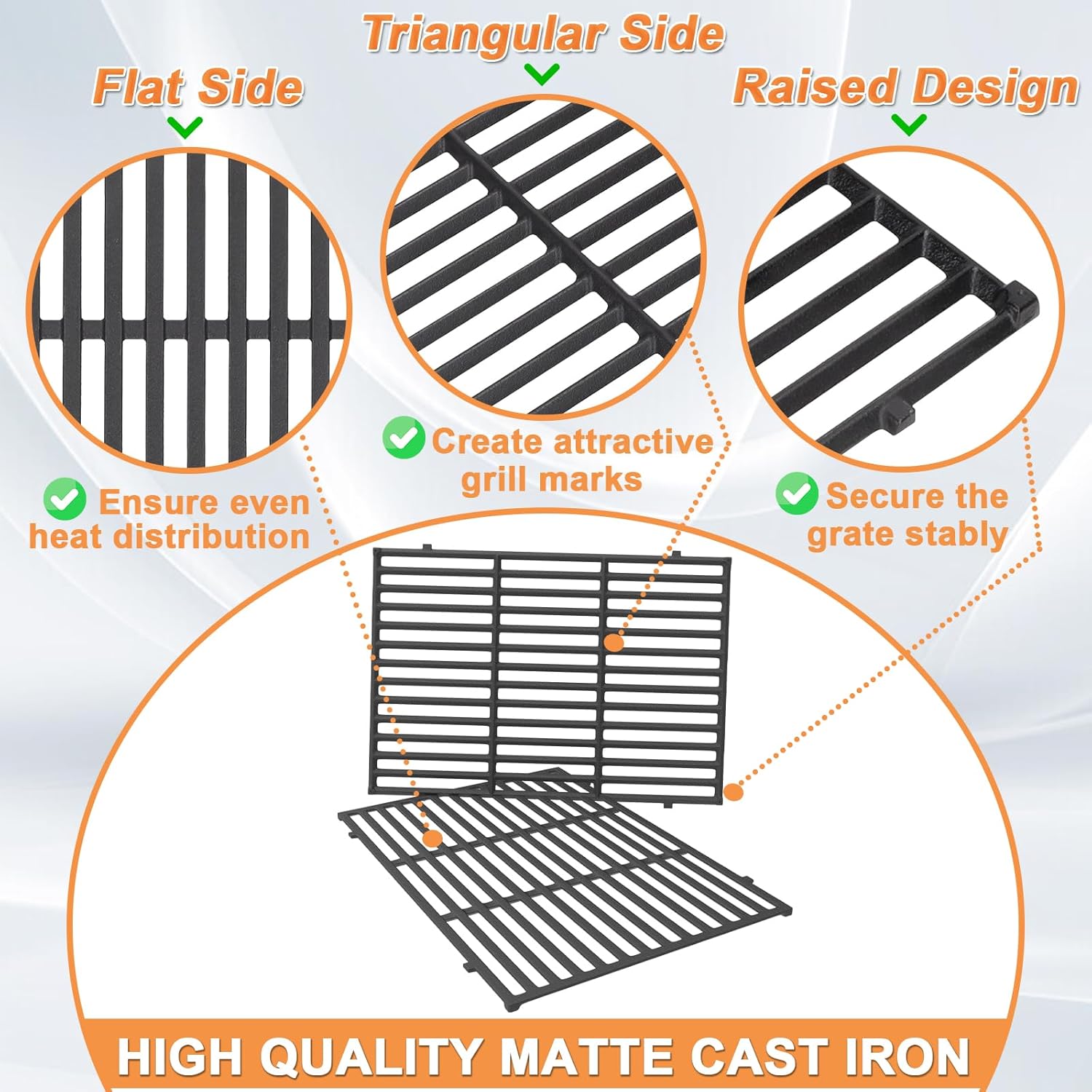 66095 Genesis II GS4 Grill Grates for Weber 3 Burner Genesis 2 GS4 Grill Replacement Parts Weber Genesis II/II LX 300 SER II E310 E315 Accessories 66805 66802 Genesis 300 (2022 YRS) Cast Iron 18.8''L