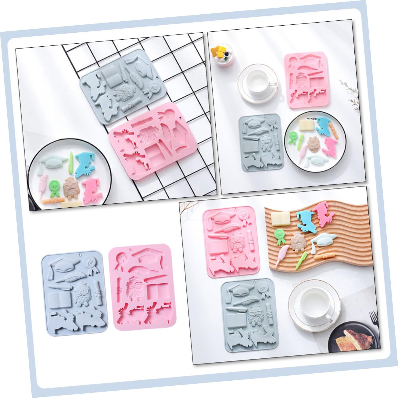 PRETYZOOM 6pièces Moules à Gâteau Silicone Moules à Jelly Pour Chocolat Et Desserts Accessoires De Pâtisserie Réutilisables Couleurs Bleu Et Rose