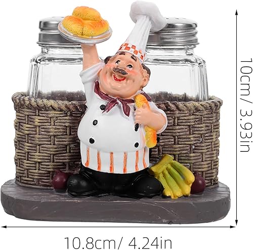 Miniatura 3 de Alipis Juego de saleros y condimentos con figuras de chef, organizadores de especias, tarros de especias de vidrio decorativos con soporte para pan