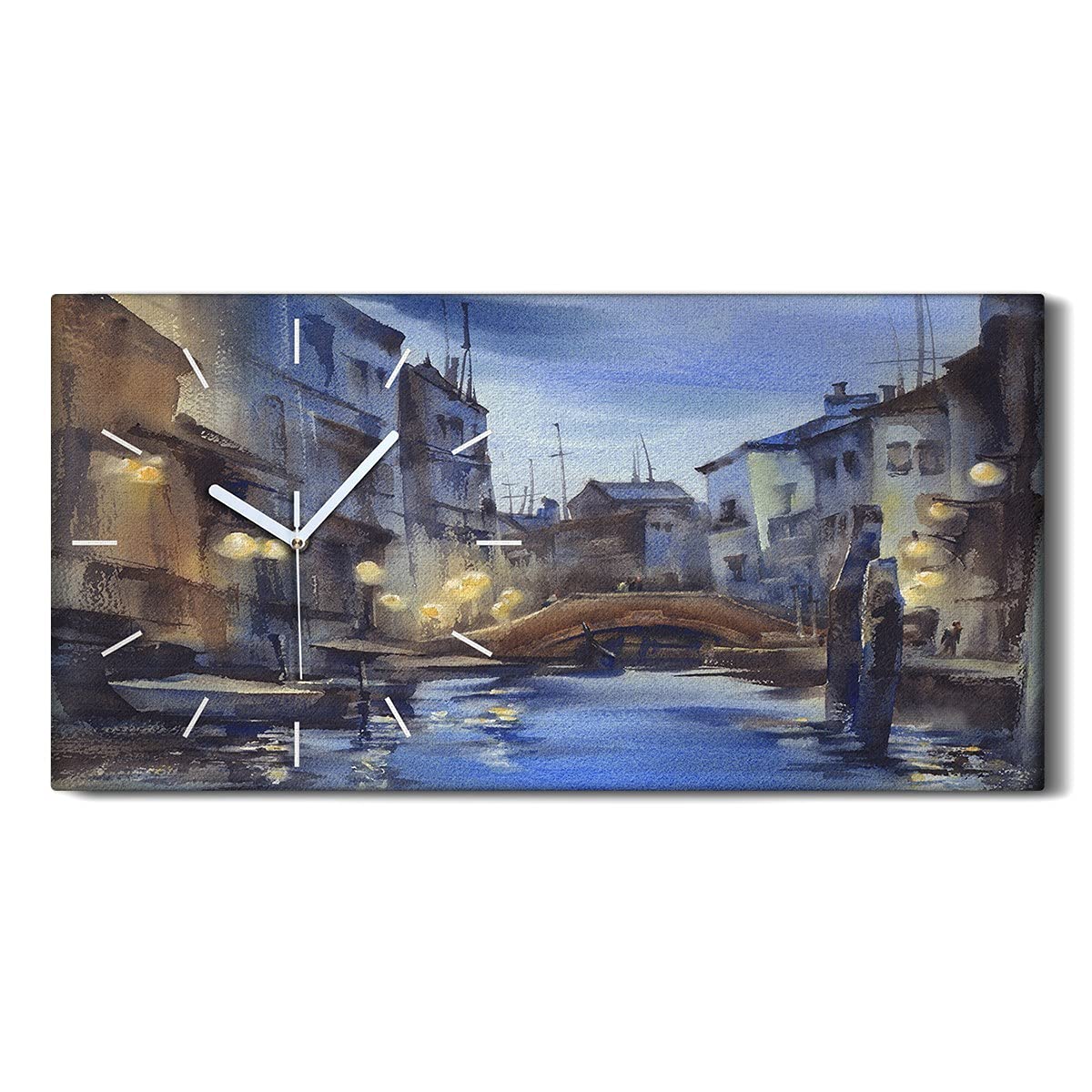 Horloge sur toile art moderne salon 60x30cm image bateaux décoration murale