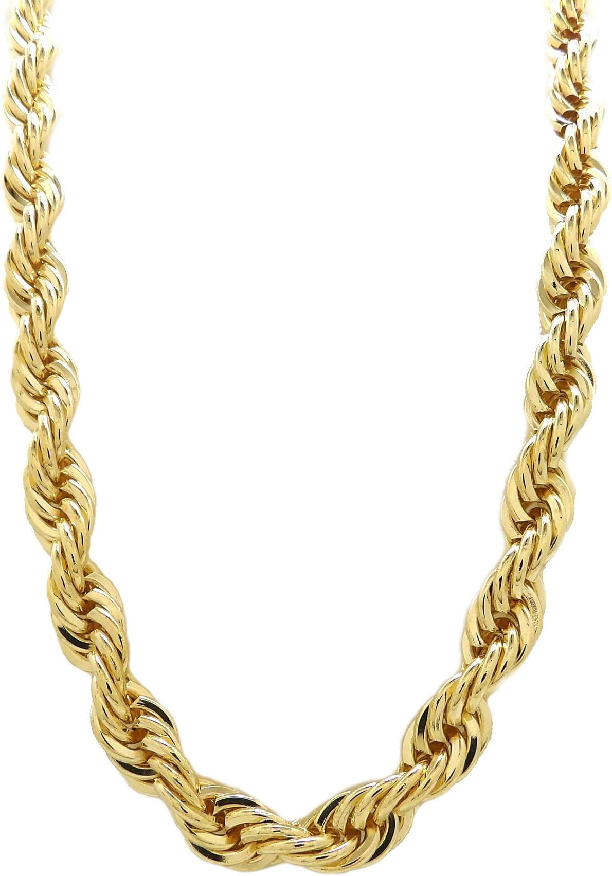 Fashion 21Hip Hop 80' Unisex Rapper's 8, 10, 12mm Hollow Rope Chain Necklace in Gold, Silver Tone
