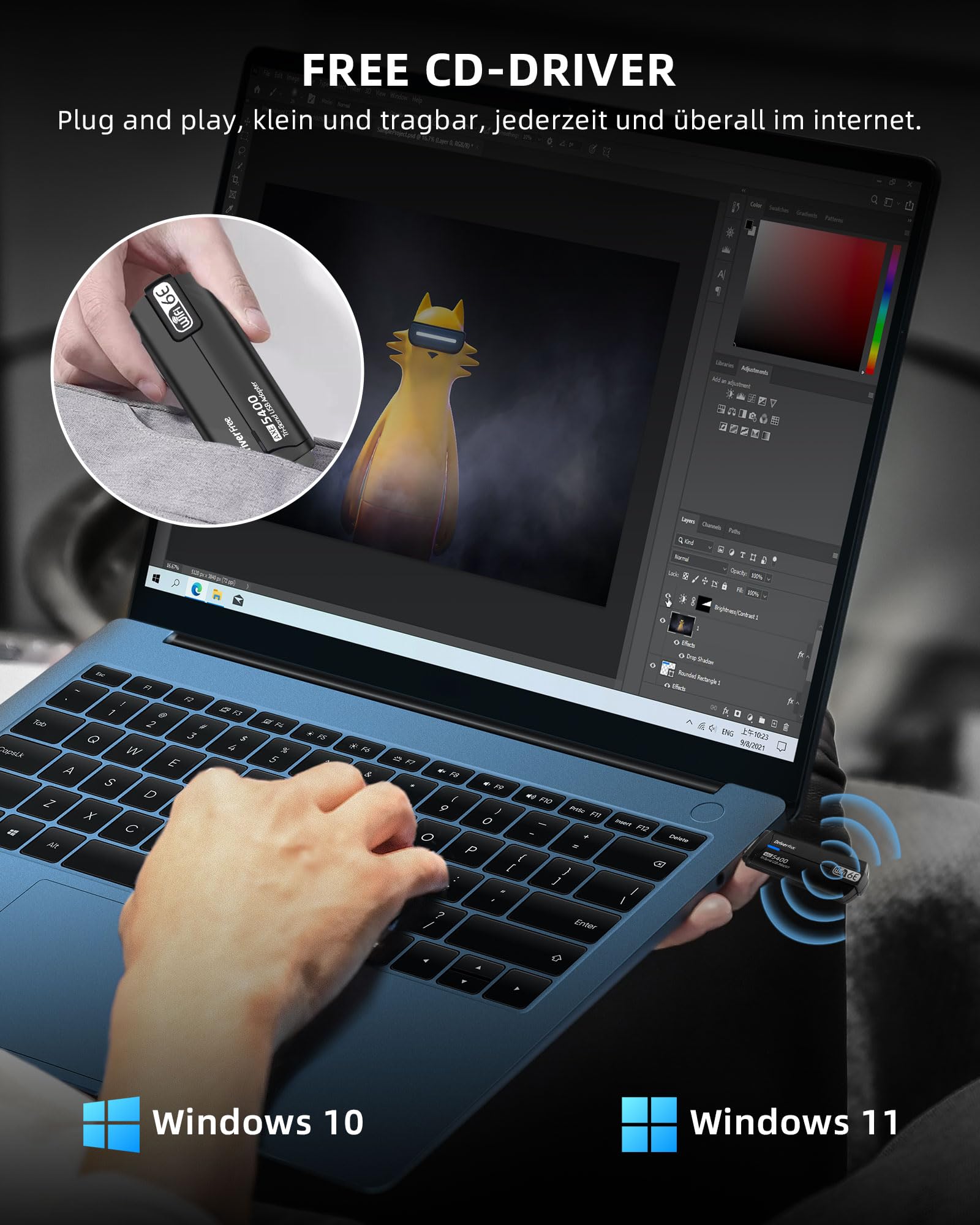 Clé WiFi 6 E Puissante AX5400 Mbps, Clé WiFi pour PC Tri-Bande 6GHz/5 GHz/2,4 GHz, Adaptateur USB WiFi, Dongle WiFi, MU-MIMO/USB3.0/WPA3 pour Windows 10/11