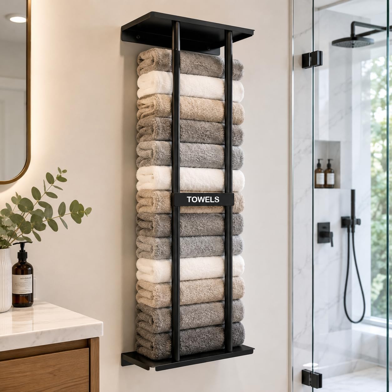 Z METNAL Wall‑Mounted Metal Towel Rack with Shelf, 12 x 31, Black image 3