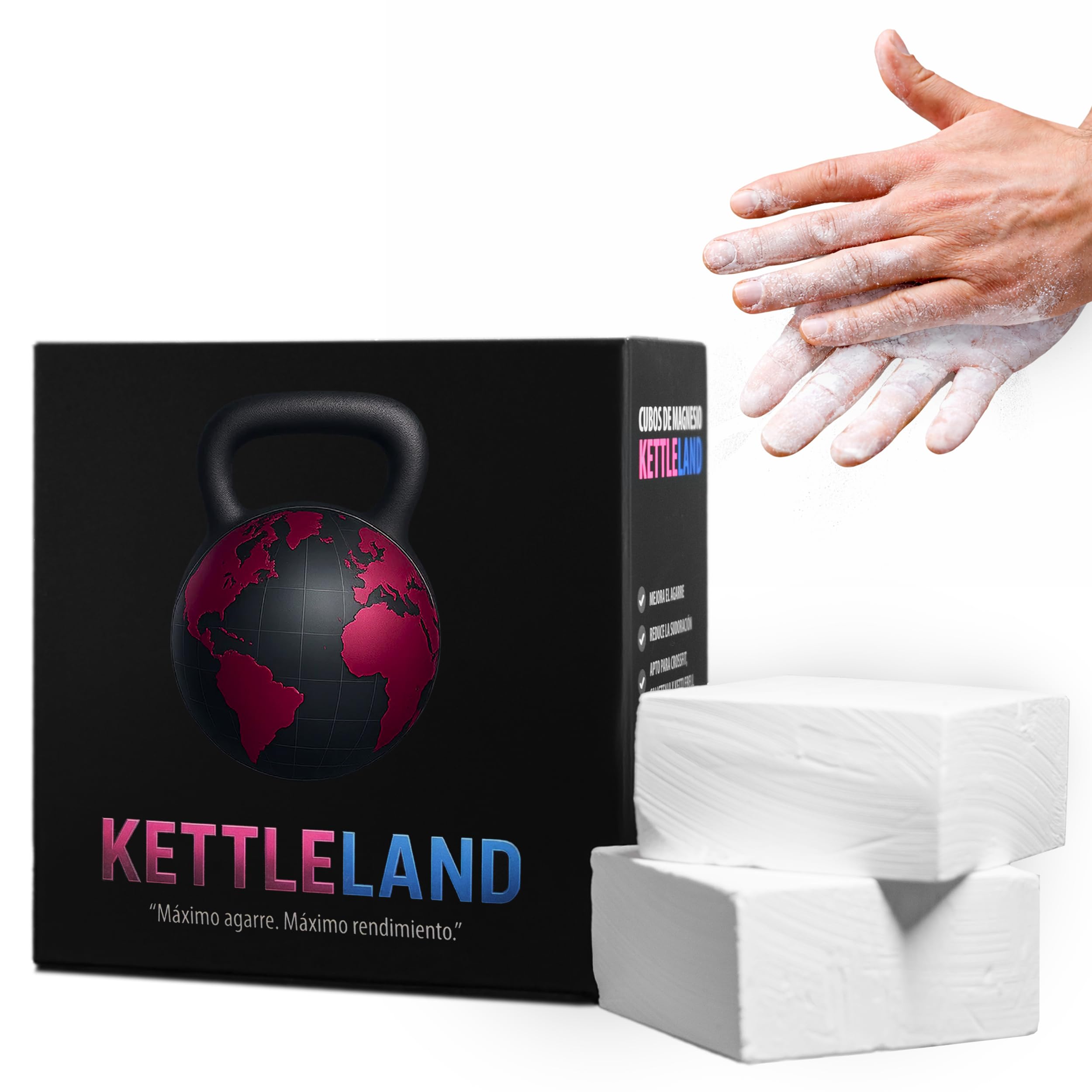 KETTLELAND Magnesio Profesional para Gimnasio, Chalk en Cubos de 56g, Agarre Máximo para Kettlebell y Entrenamiento