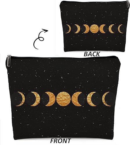 Miniatura 8 de Bolsa de maquillaje bohemio floral celestial con fase lunar, luna creciente mística, de lino, bolsa de aseo de viaje, bolsa de cosméticos de luna