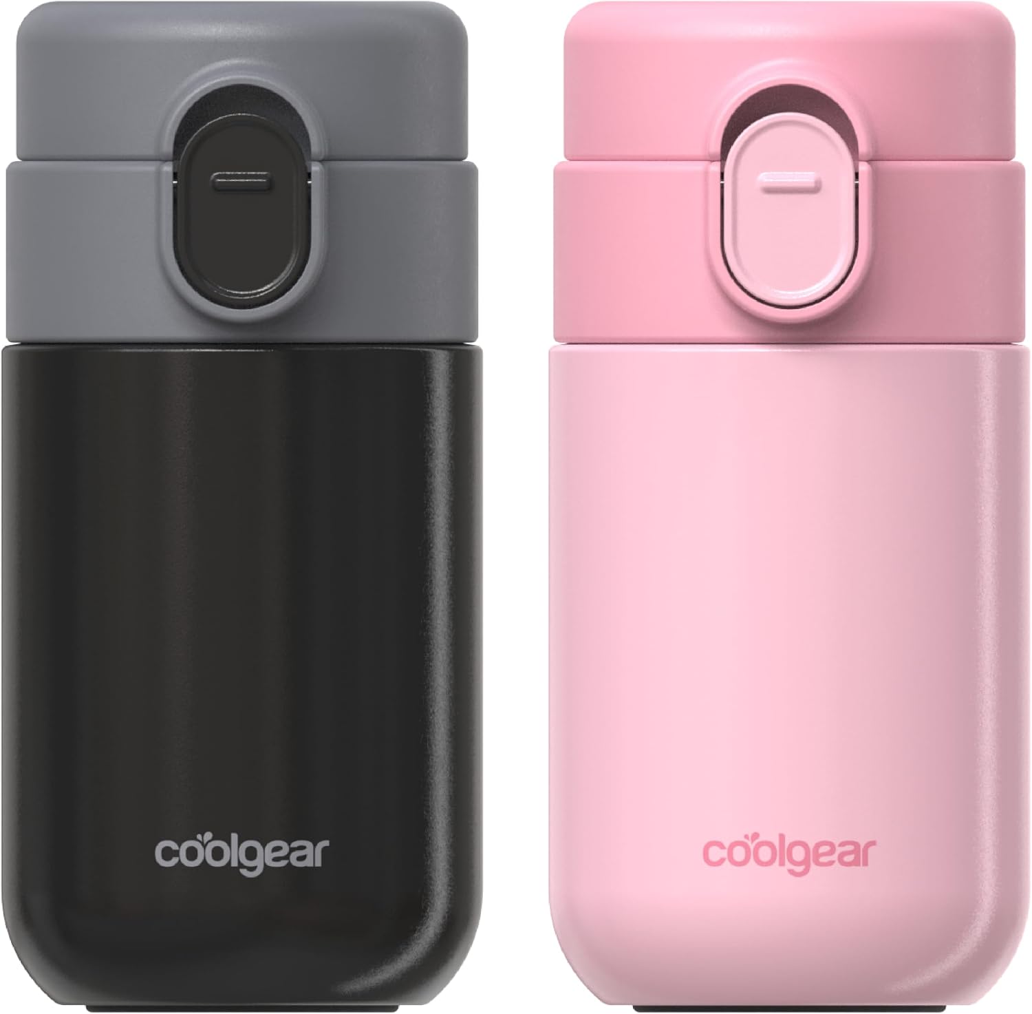 COOL GEAR 2-Pack 8 oz Purse Bottle Stainless Steel Water Bottle, Compact Mini Bottle with Flip Top Lid, BPA-Free, Leak-Resistant, Small Water Bottle for Purse, Travel, On-the-Go (PINK/BLACK)