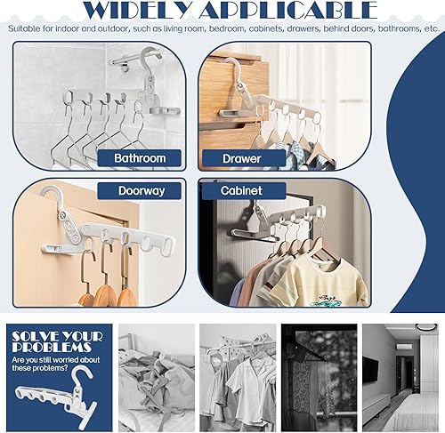 Miniatura 6 de POVOND Percha de ropa plegable gris de 2 piezas, percha de viaje portátil con 5 agujeros para balcón, baño, lavandería y viajes de campamento al