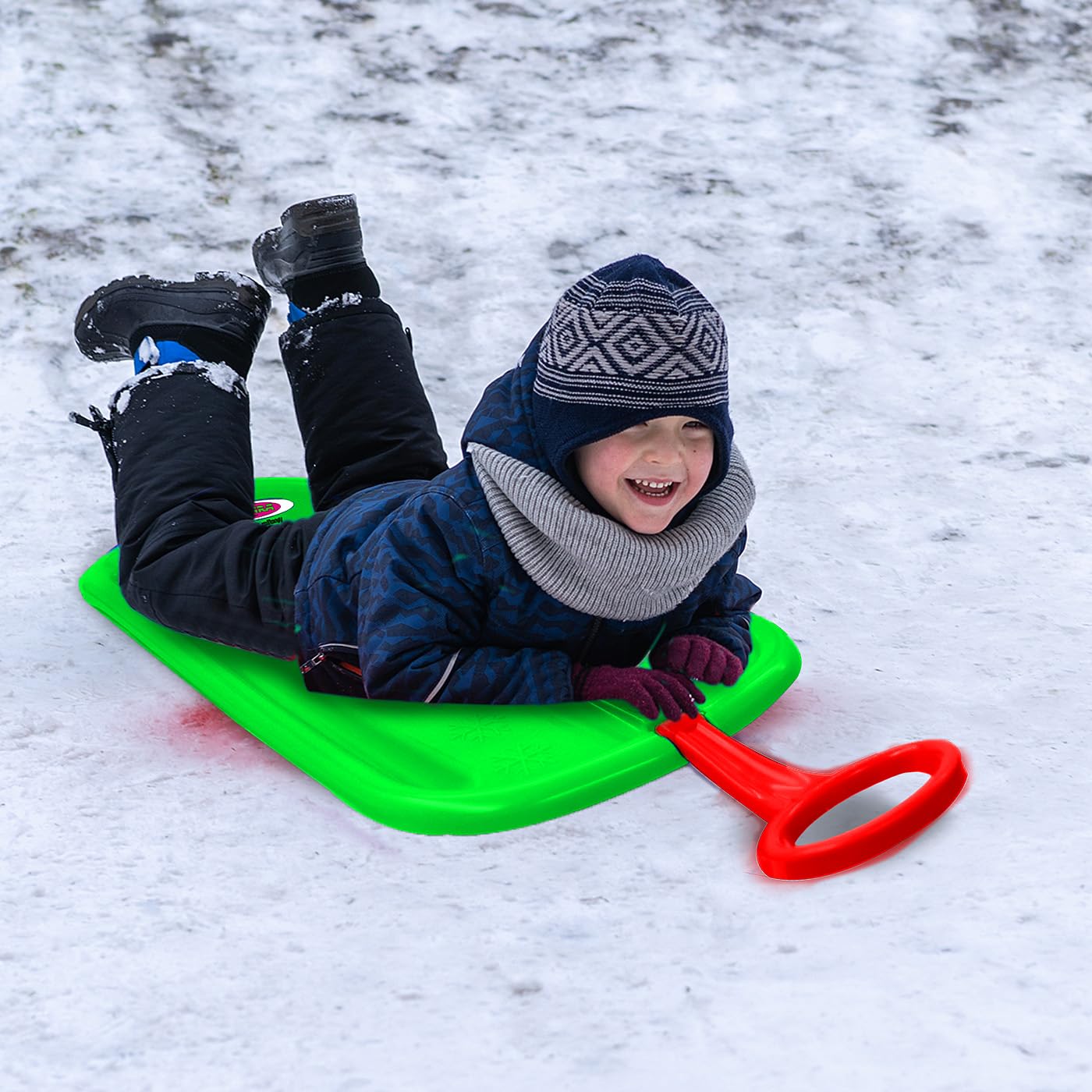JAMARA 461132 Snow Play Bob Arrow 74 cm, manico in plastica, peso massimo: 50 kg, design aerodinamico, verde