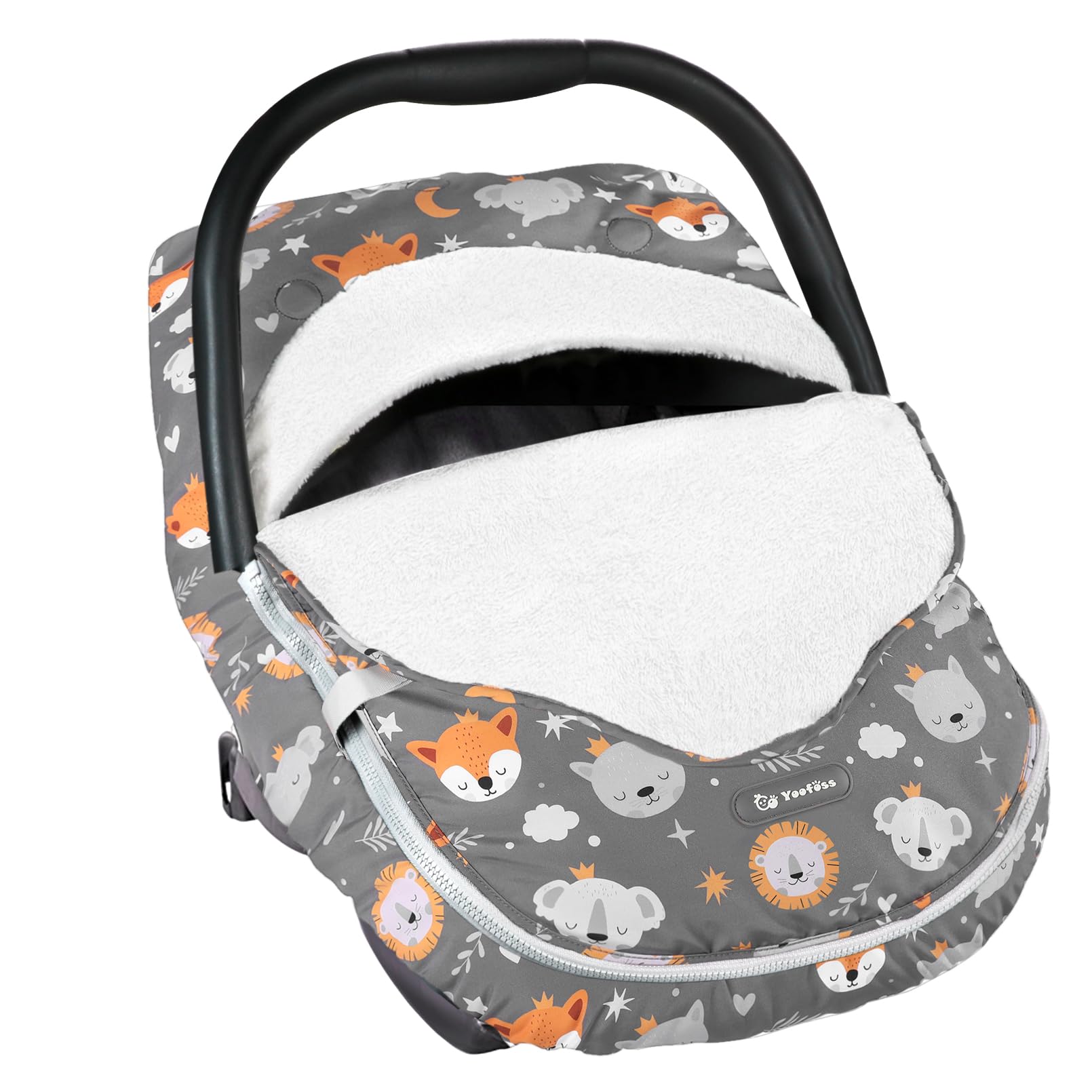 Yoofoss Funda de asiento de coche para bebé, cubierta de invierno para proteger al bebé del viento frío, funda de forro polar de felpa súper cálida para bebés niños y niñas, zorro