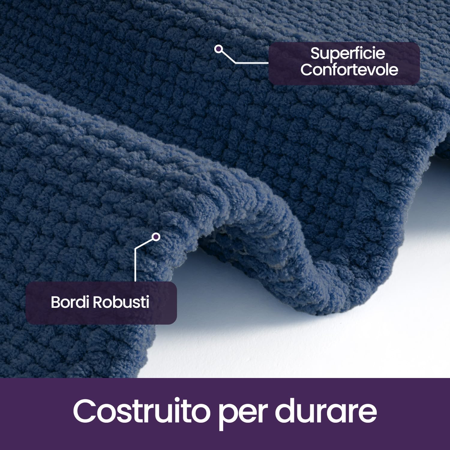 DEXI Tappeto Bagno in Ciniglia 60 x 110 cm, Tappetino Antiscivolo e Assorbenteo, Tappeti Lavabile e Morbido per la Lavandino, Ingresso del Doccia, Blu