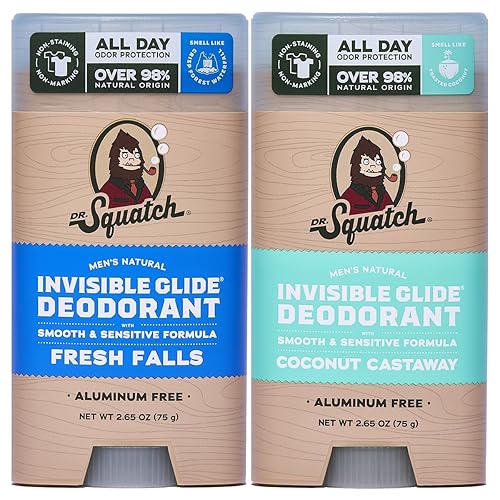 Dr. Squatch Invisible Glide Natural Desodorante para hombre, deslizamiento suave, sin manchas, desodorante sin aluminio para hombres, seguro para
