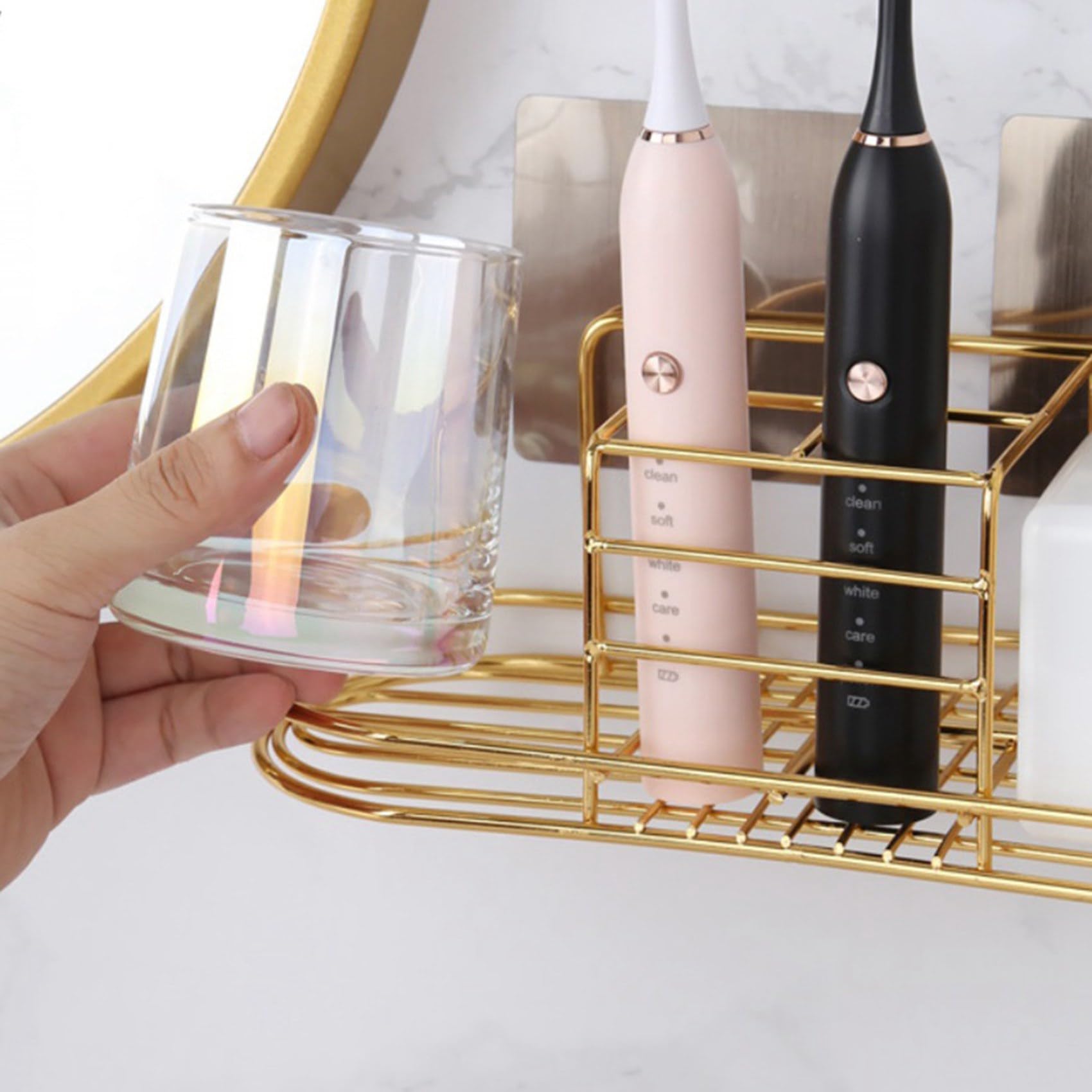 6X Rasoi da Bagno Montato Un Parete Portaoggetti per Cosmetici Supporto Salvaspazio nel Ventilato Porta Spazzolino per Dentifricio per La Casa