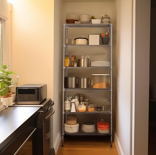 Miniatura 2 de Finnhomy estantería ajustable de alambre de 6 niveles, estantería de almacenamiento de 6 estantes o dos unidades de 3 estantes de acero con pies