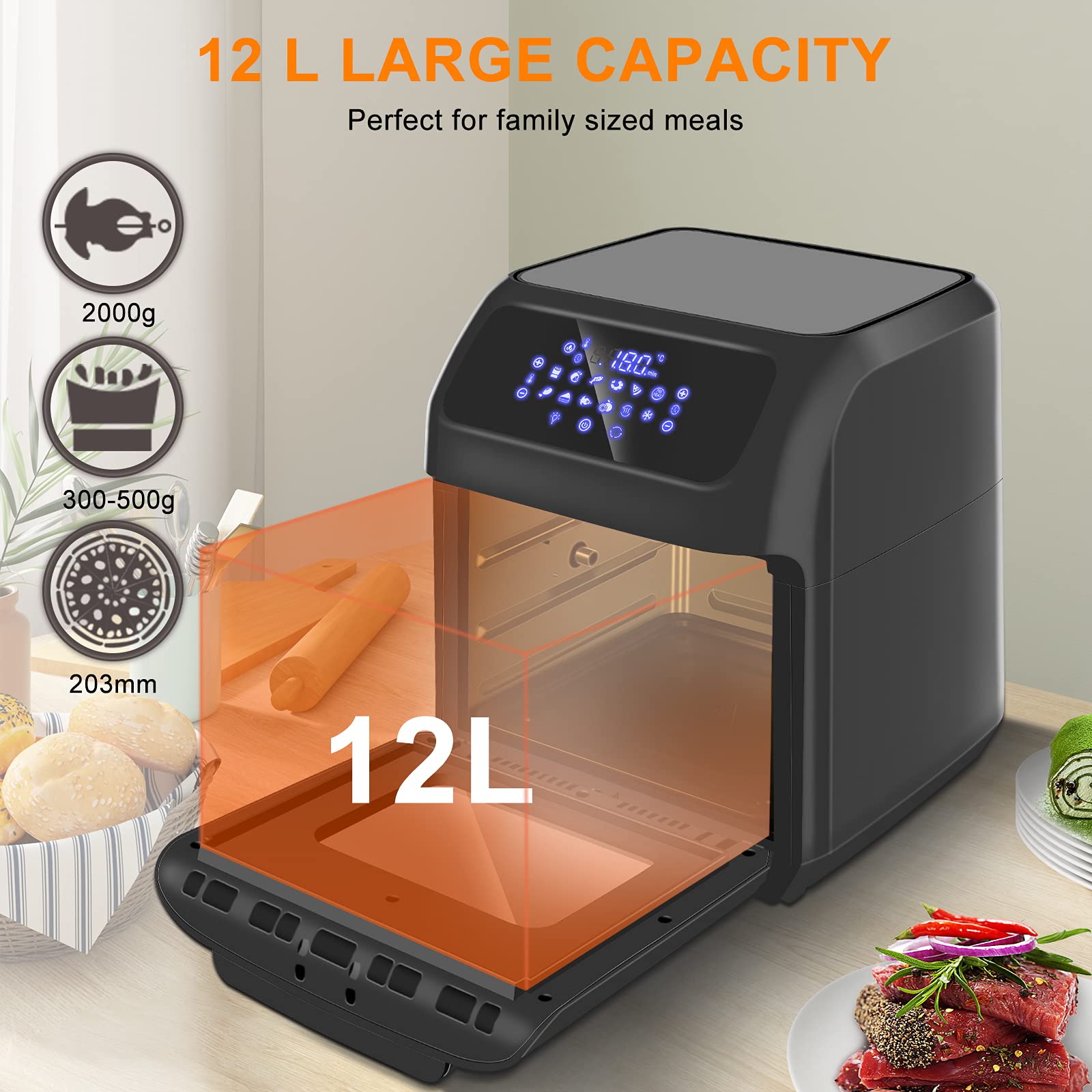 LLIVEKIT 12L Large Air Fryer Oven, 1800W Family Size Digital Air Fryer
