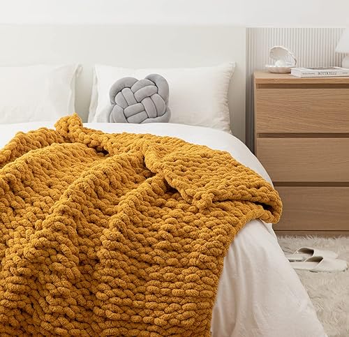Miniatura 3 de Manta de punto grueso, manta de punto grueso con hilo de felpilla suave, 50 x 60 pulgadas, hecha a mano, cálida y gruesa, para sofá, cama y viajes