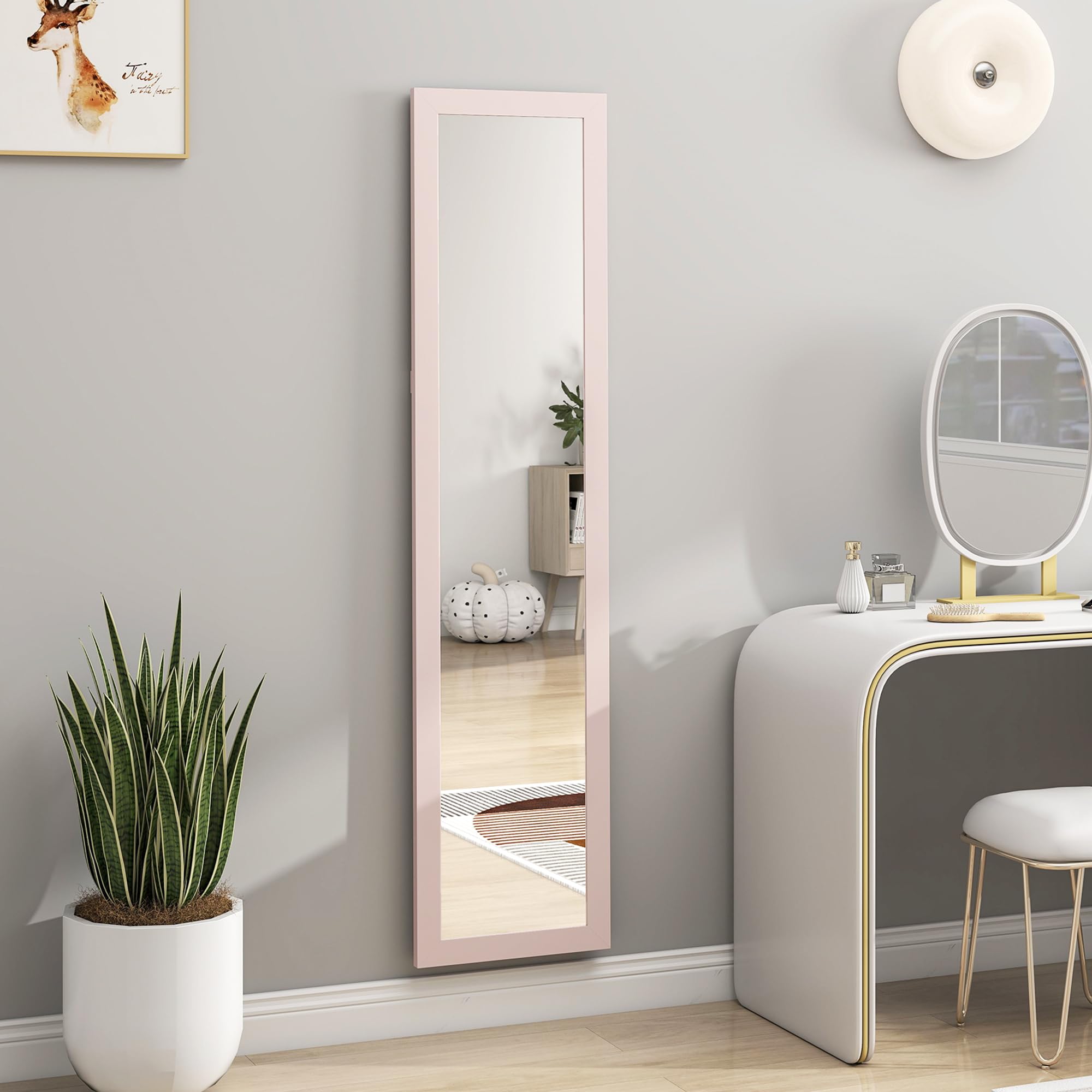 HOMCOM Specchio intero da terra 157x37cm con supporto rosa perlato chiaro