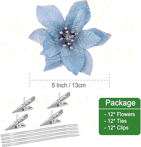 Miniatura 3 de Flores artificiales con brillos de 5 in para decoración navideña de bodas árbol de Navidad coronas ornamento rojo 6 unidades