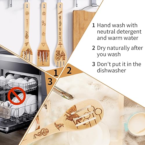 Miniatura 5 de Regalos de Harry para mujeres, accesorios de cocina, cucharas de madera para utensilios de cocina, juego de 7 cucharas mágicas de mago para bodas y
