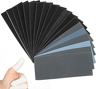 Extra Fine Sand Paper, Sandpaper Assortment, 100 to 20000 Assorted Grit Sanding Paper, Wet Dry Sandpaper, 22 PCS San-Paper Sheets with 5 Finger Cots, Sand-Paper for Wood, Car, Metal, (9 x 3.5 Inch)